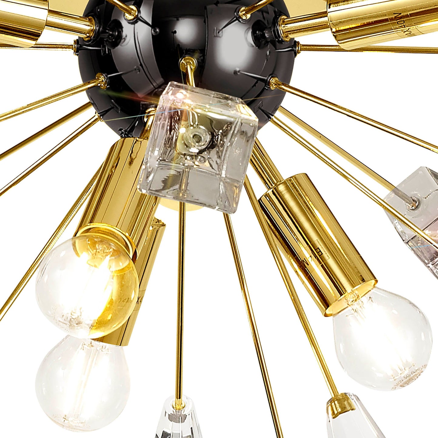 Knutsford Ceiling Sputnik, 6 Light E14, Brushed Gold & Gloss Black and Crystal