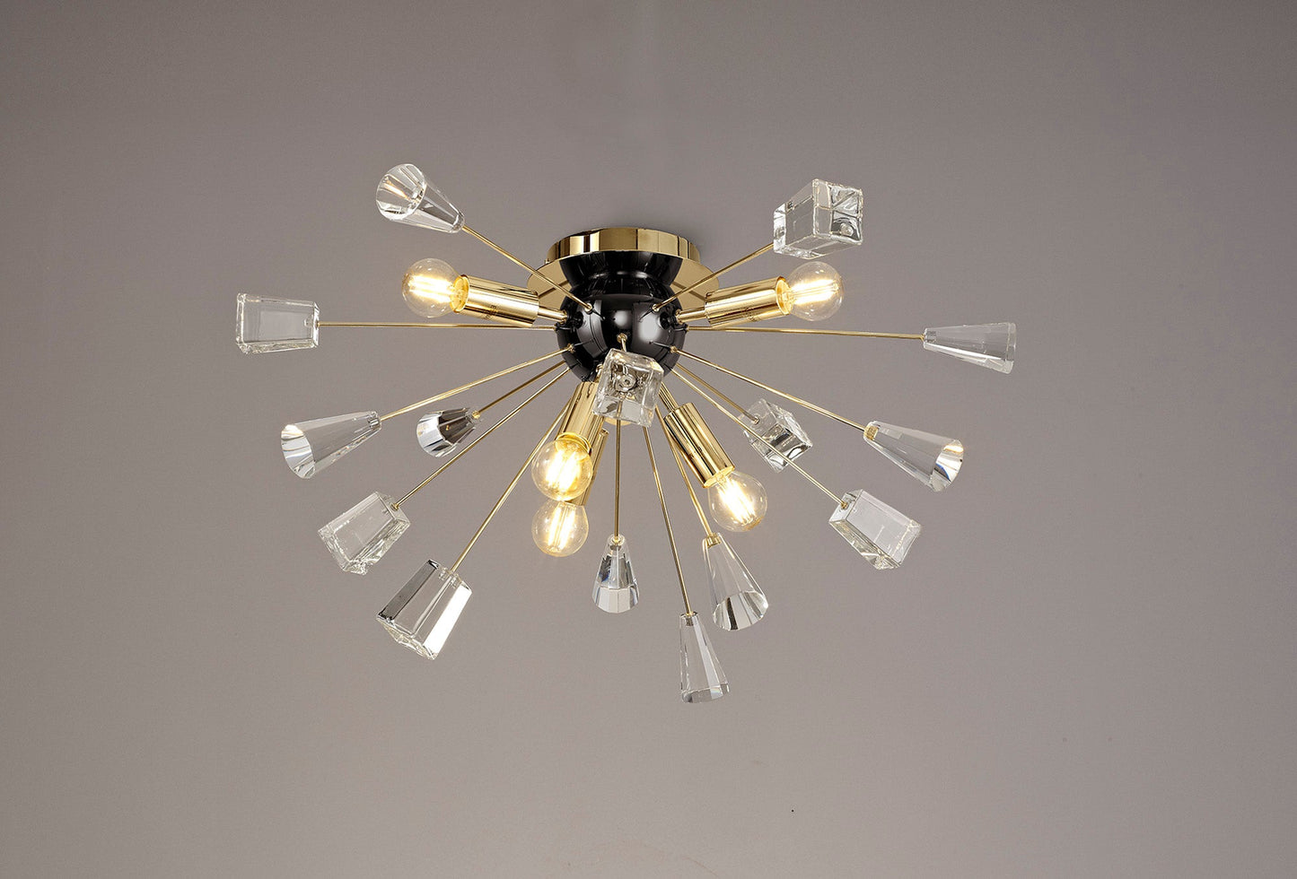 Knutsford Ceiling Sputnik, 6 Light E14, Brushed Gold & Gloss Black and Crystal