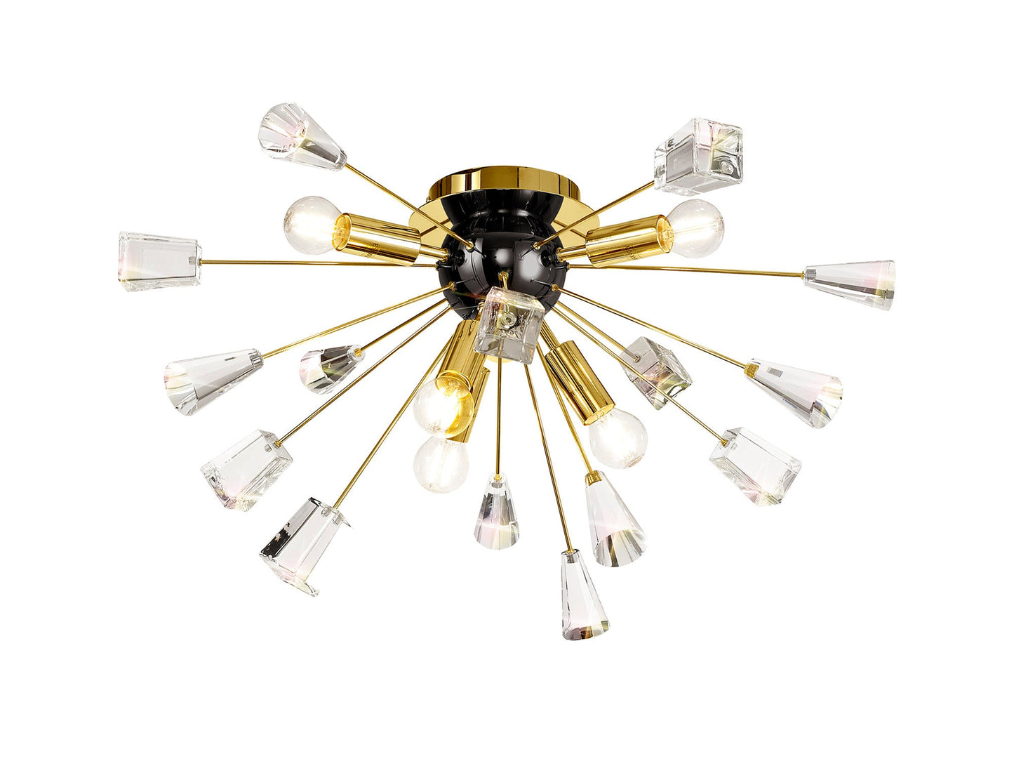 Knutsford Ceiling Sputnik, 6 Light E14, Brushed Gold & Gloss Black and Crystal