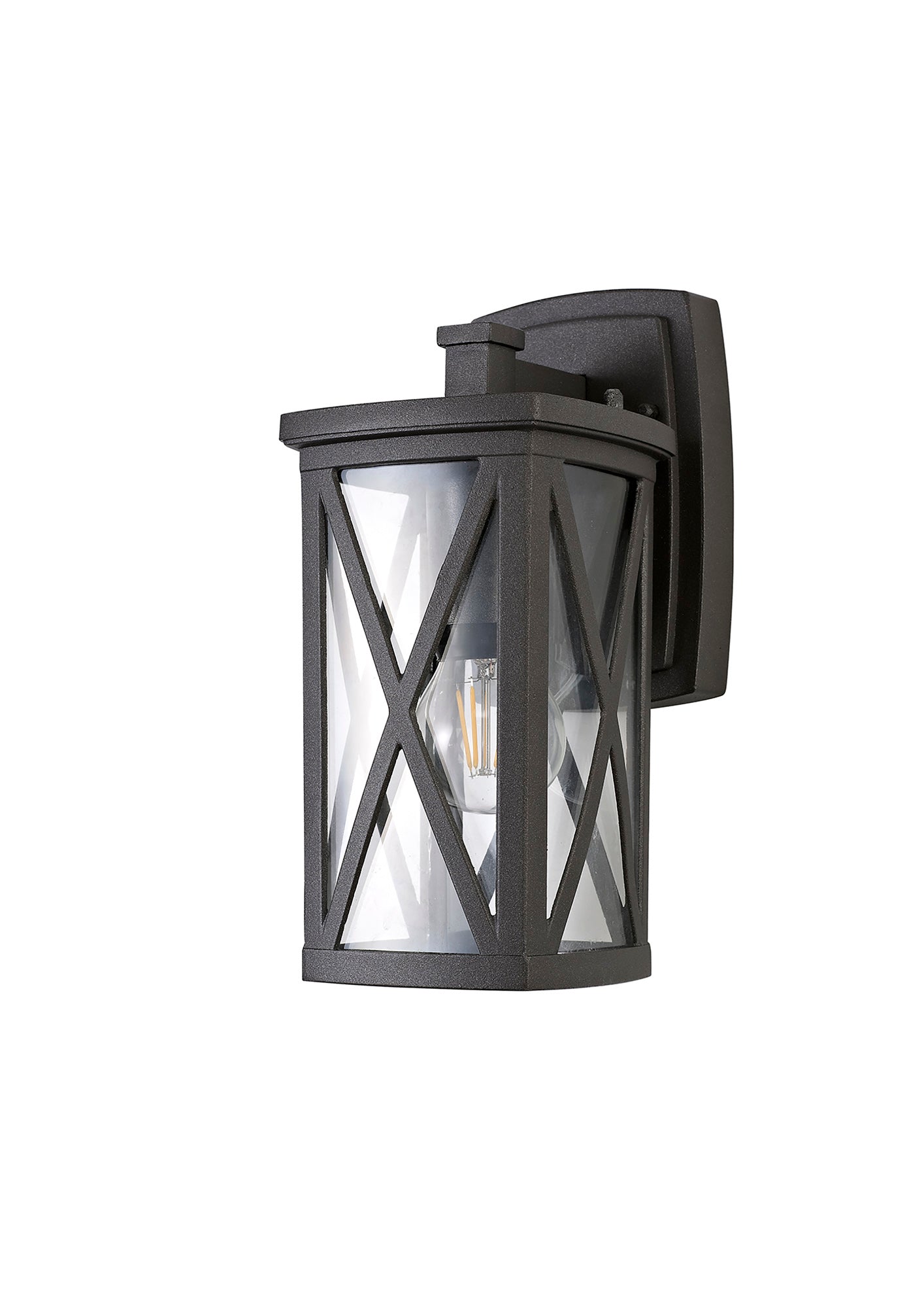 Legh Down Criss Cross Wall Lamp, 1 x E27, IP54, Anthracite and Clear Glass, 2yrs Warranty