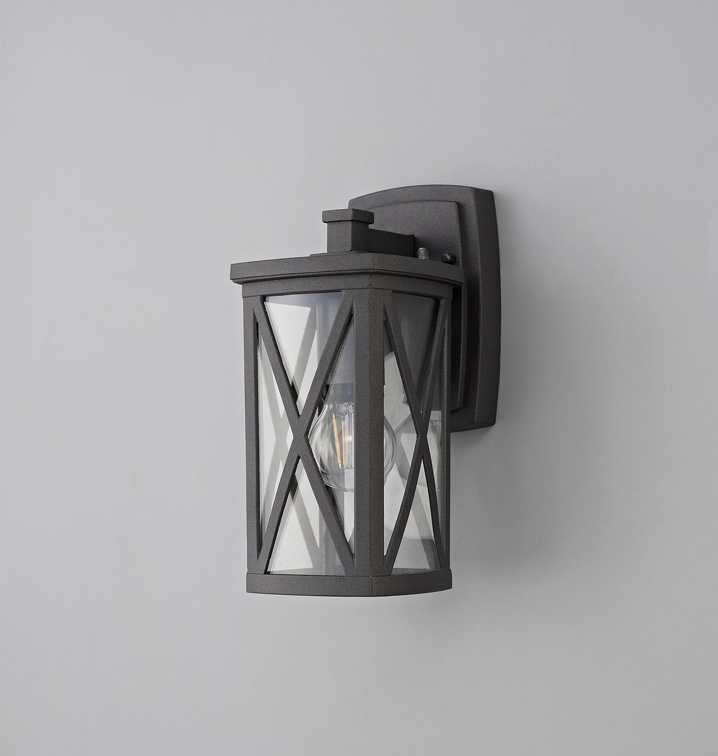 Legh Down Criss Cross Wall Lamp, 1 x E27, IP54, Anthracite and Clear Glass, 2yrs Warranty