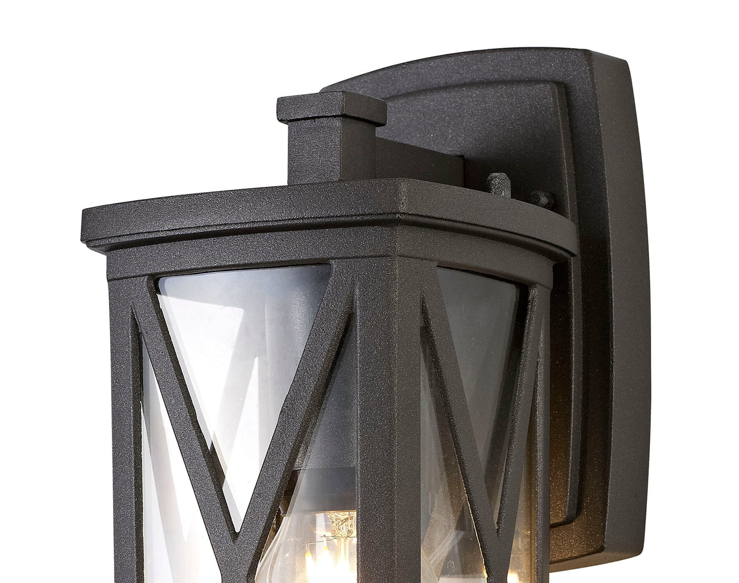 Legh Down Criss Cross Wall Lamp, 1 x E27, IP54, Anthracite and Clear Glass, 2yrs Warranty