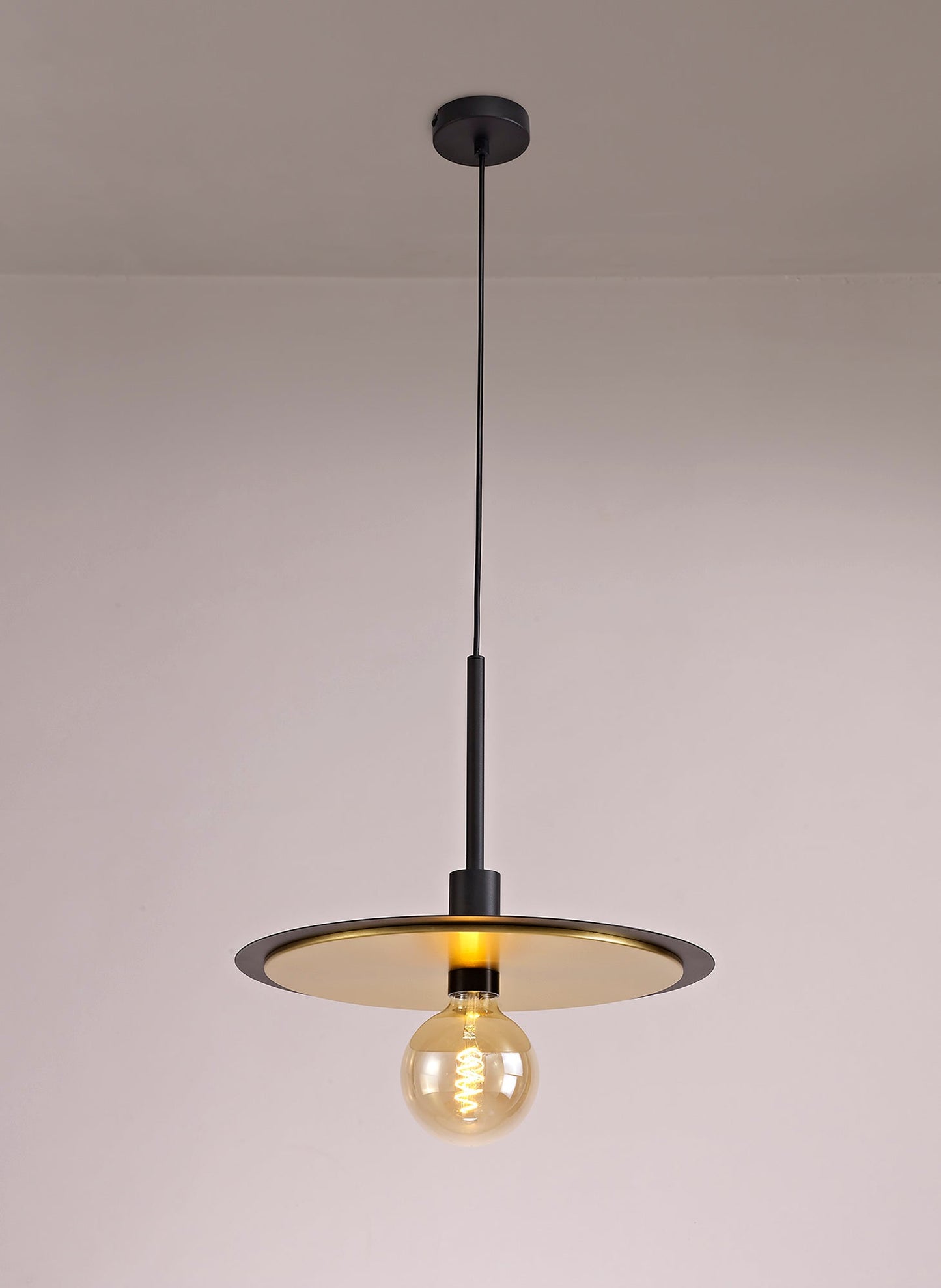Lydiat Single 3 In1 Ceiling Flush, Semi-Fush & Pendant Light, 1 Light Adjustable E27, Black and Gold