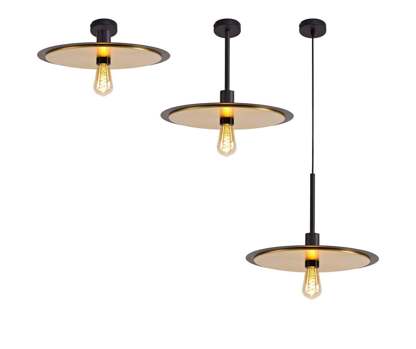 Lydiat Single 3 In1 Ceiling Flush, Semi-Fush & Pendant Light, 1 Light Adjustable E27, Black and Gold