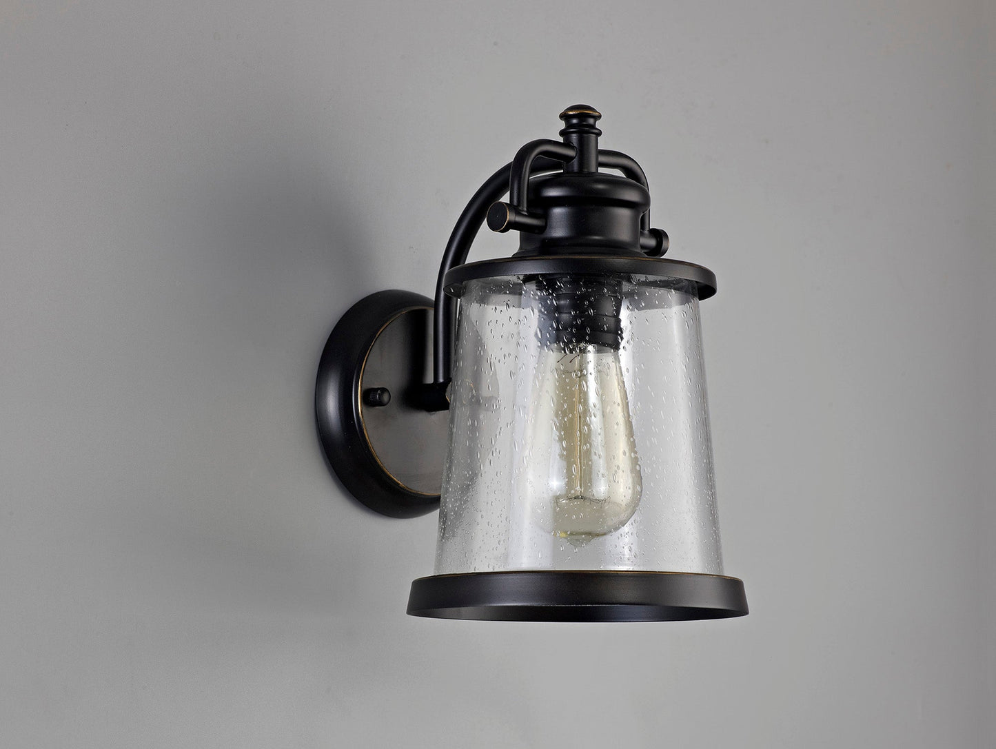 Macc Wall Lamp, 1 x E27, Black and Gold With Seeded Clear Glass, IP54, 2yrs Warranty