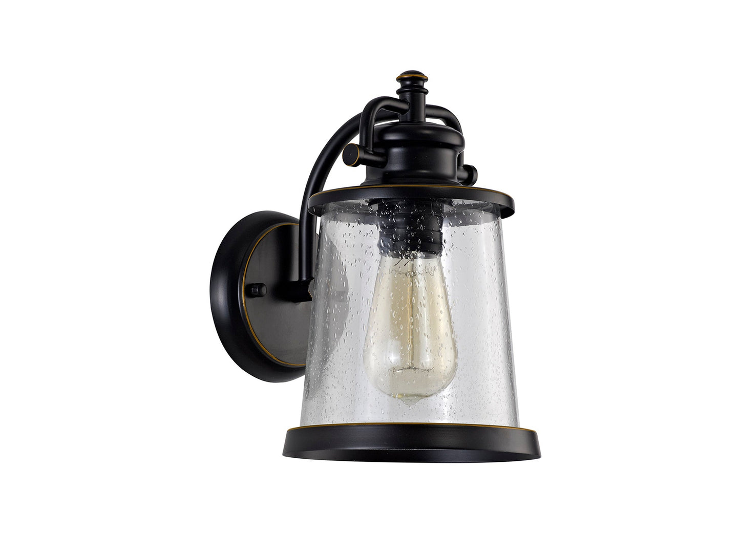 Macc Wall Lamp, 1 x E27, Black and Gold With Seeded Clear Glass, IP54, 2yrs Warranty
