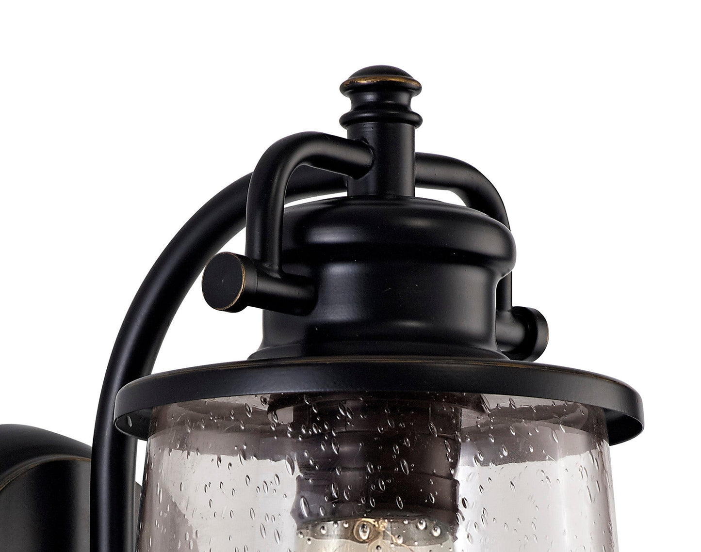 Macc Wall Lamp, 1 x E27, Black and Gold With Seeded Clear Glass, IP54, 2yrs Warranty