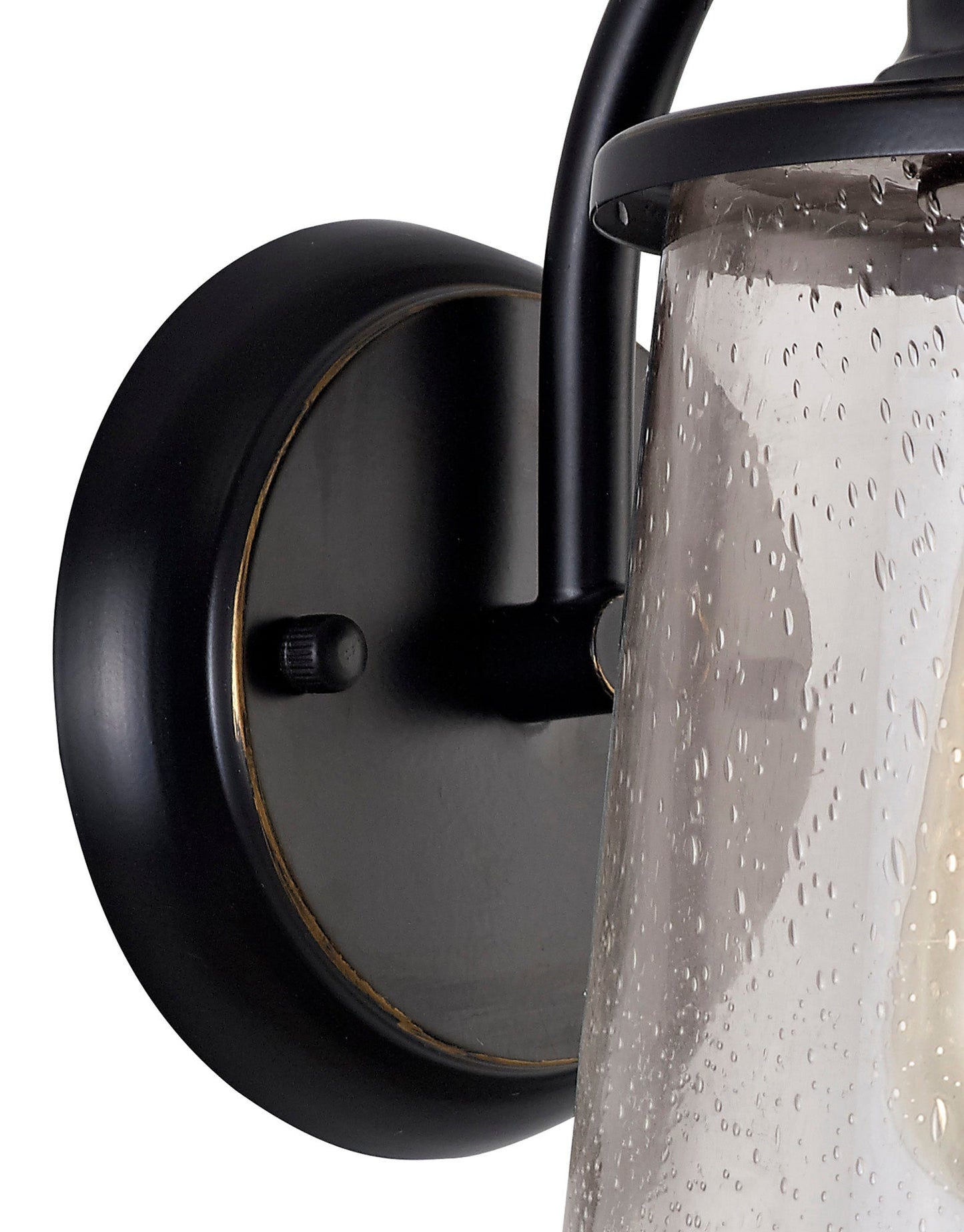 Macc Wall Lamp, 1 x E27, Black and Gold With Seeded Clear Glass, IP54, 2yrs Warranty