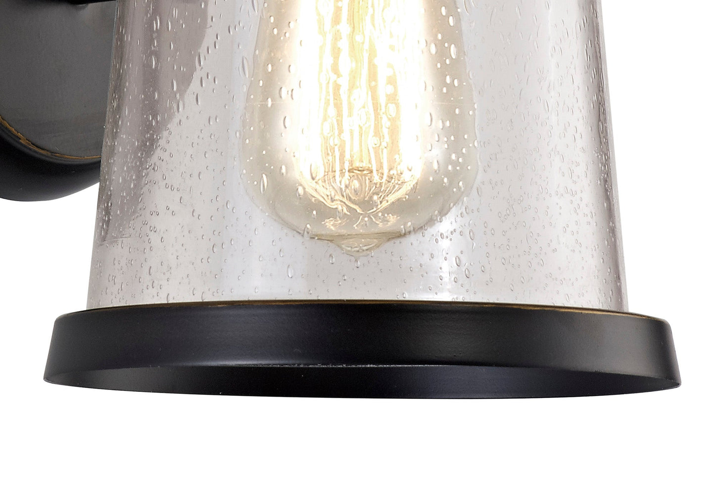 Macc Wall Lamp, 1 x E27, Black and Gold With Seeded Clear Glass, IP54, 2yrs Warranty