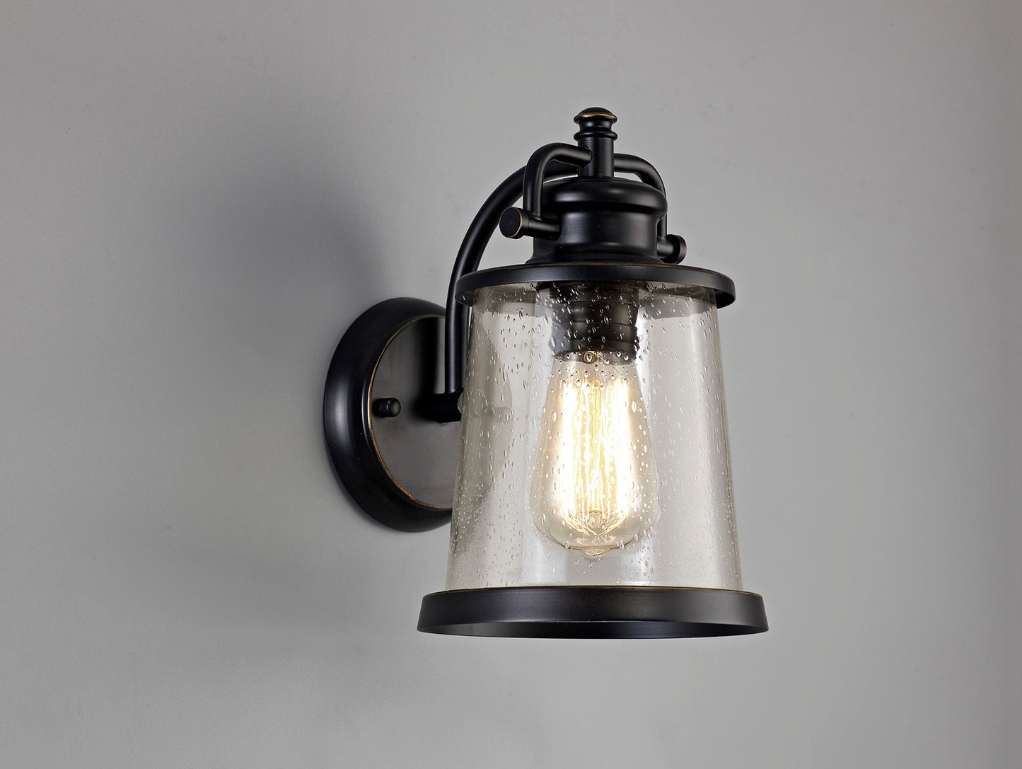 Macc Wall Lamp, 1 x E27, Black and Gold With Seeded Clear Glass, IP54, 2yrs Warranty