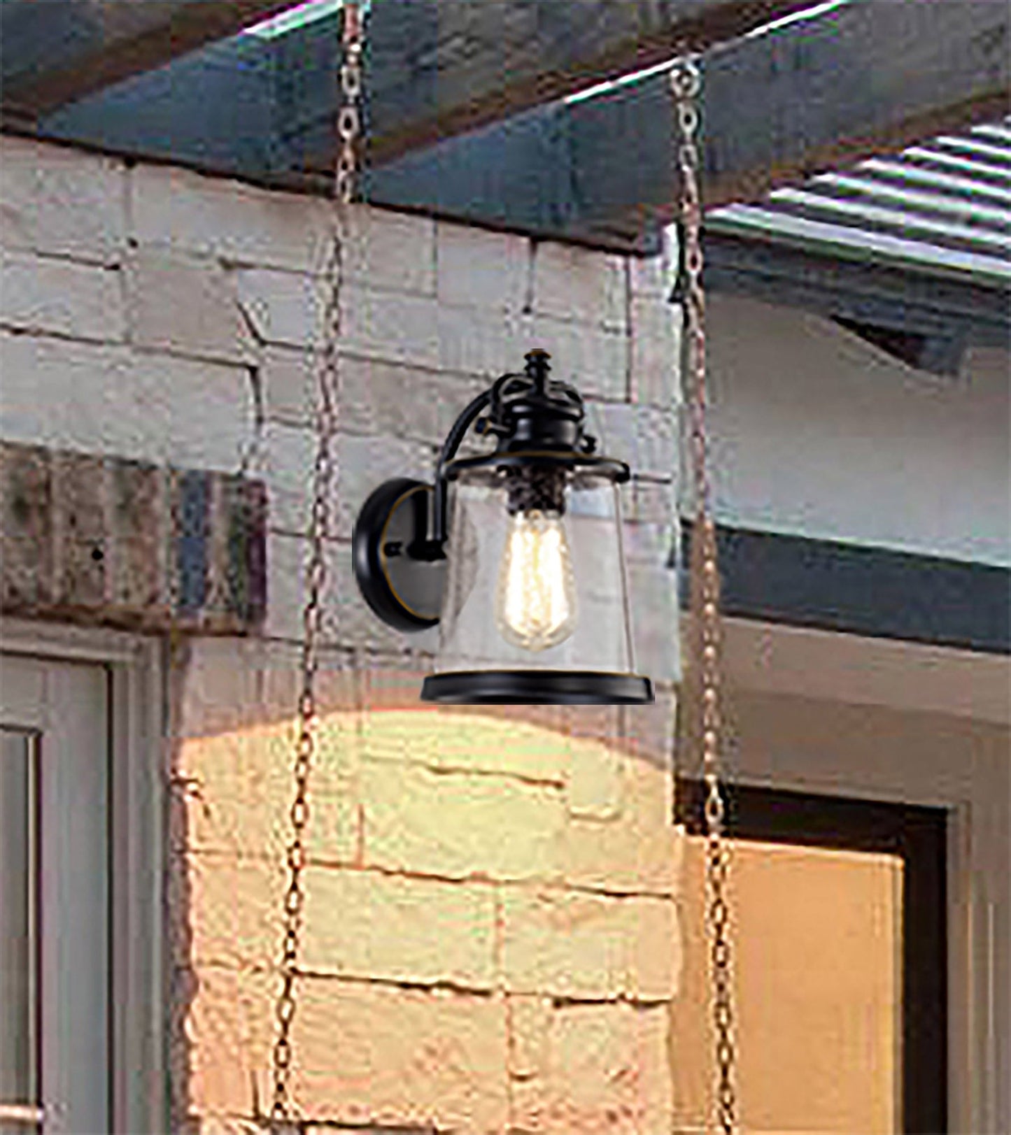 Macc Wall Lamp, 1 x E27, Black and Gold With Seeded Clear Glass, IP54, 2yrs Warranty