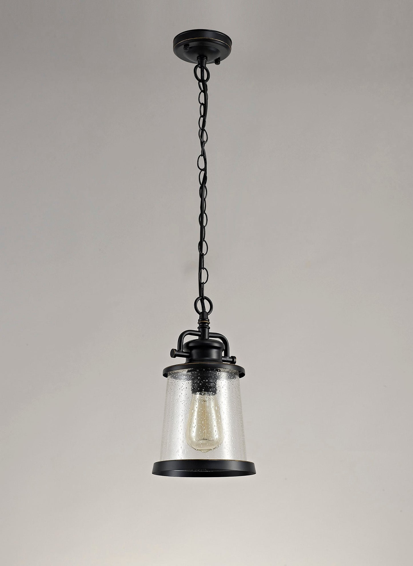 Macc Pendant, 1 x E27, Black and Gold With Seeded Clear Glass, IP54, 2yrs Warranty