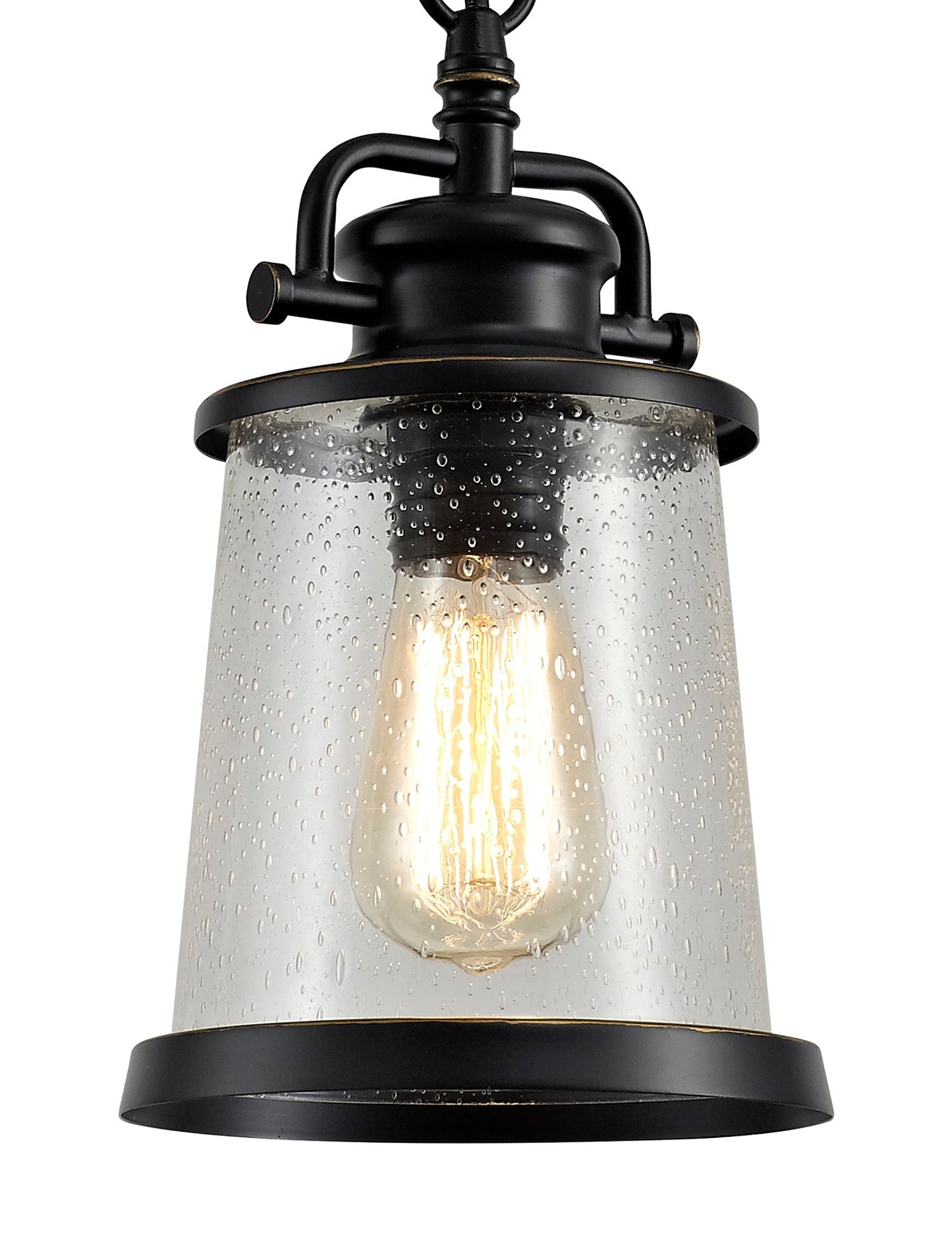 Macc Pendant, 1 x E27, Black and Gold With Seeded Clear Glass, IP54, 2yrs Warranty