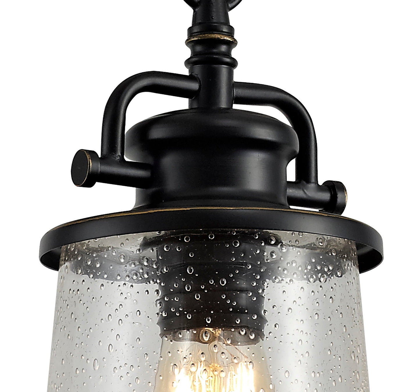 Macc Pendant, 1 x E27, Black and Gold With Seeded Clear Glass, IP54, 2yrs Warranty