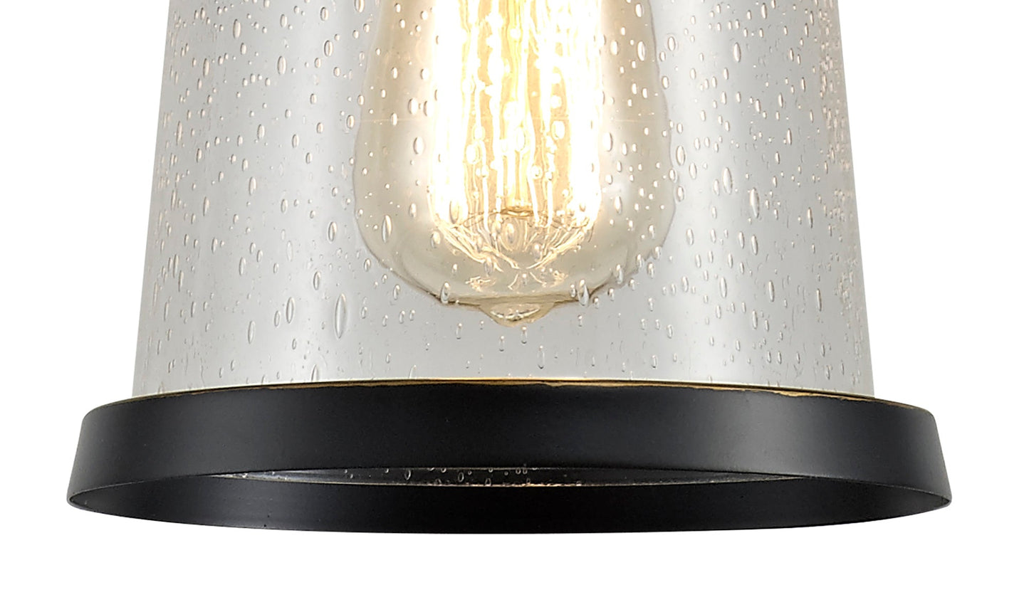 Macc Pendant, 1 x E27, Black and Gold With Seeded Clear Glass, IP54, 2yrs Warranty