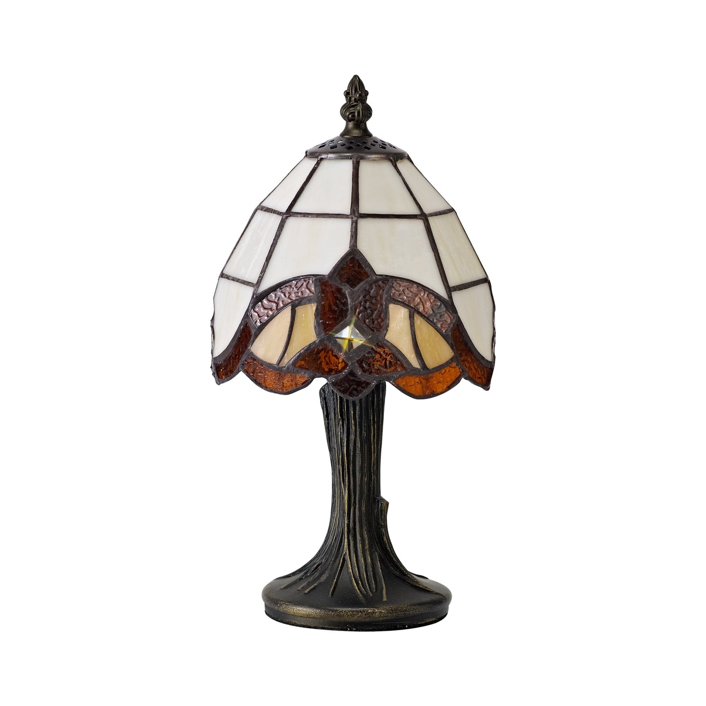 Marbury Tiffany Table Lamp, 1 x E14, Cream and Amber and Clear Crystal Shade