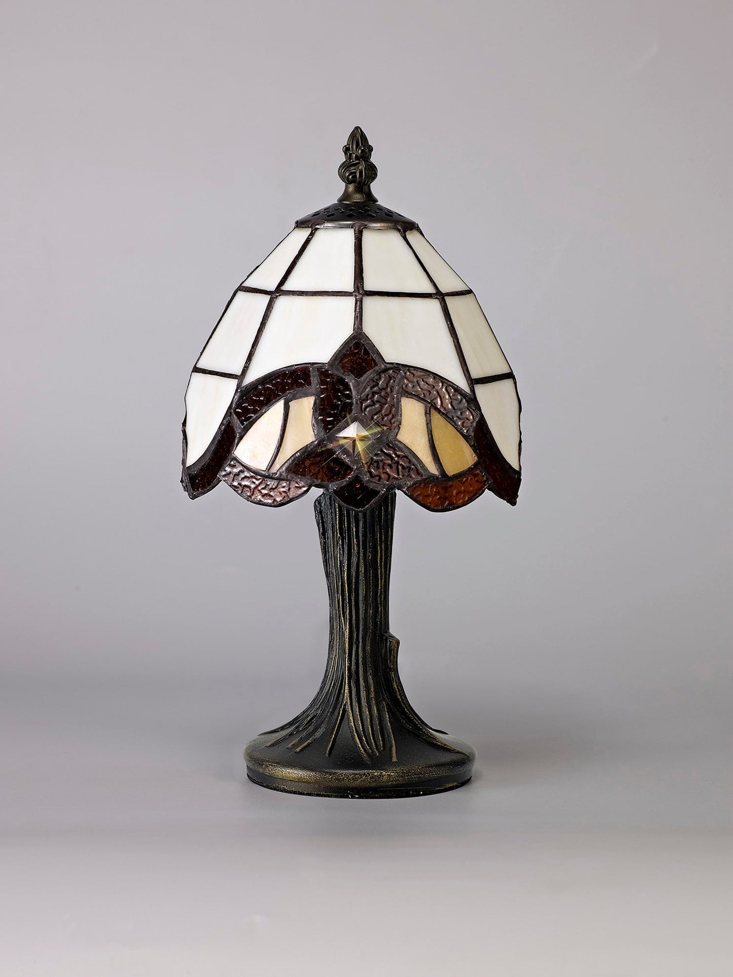 Marbury Tiffany Table Lamp, 1 x E14, Cream and Amber and Clear Crystal Shade