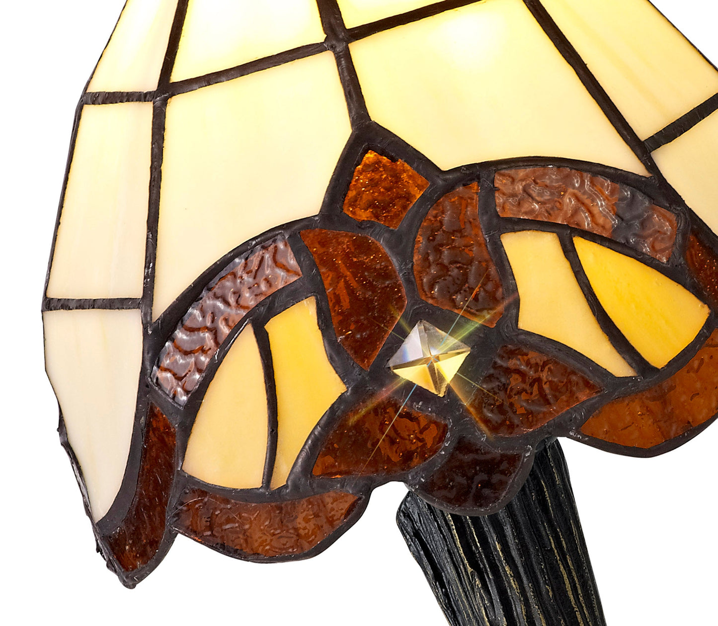 Marbury Tiffany Table Lamp, 1 x E14, Cream and Amber and Clear Crystal Shade