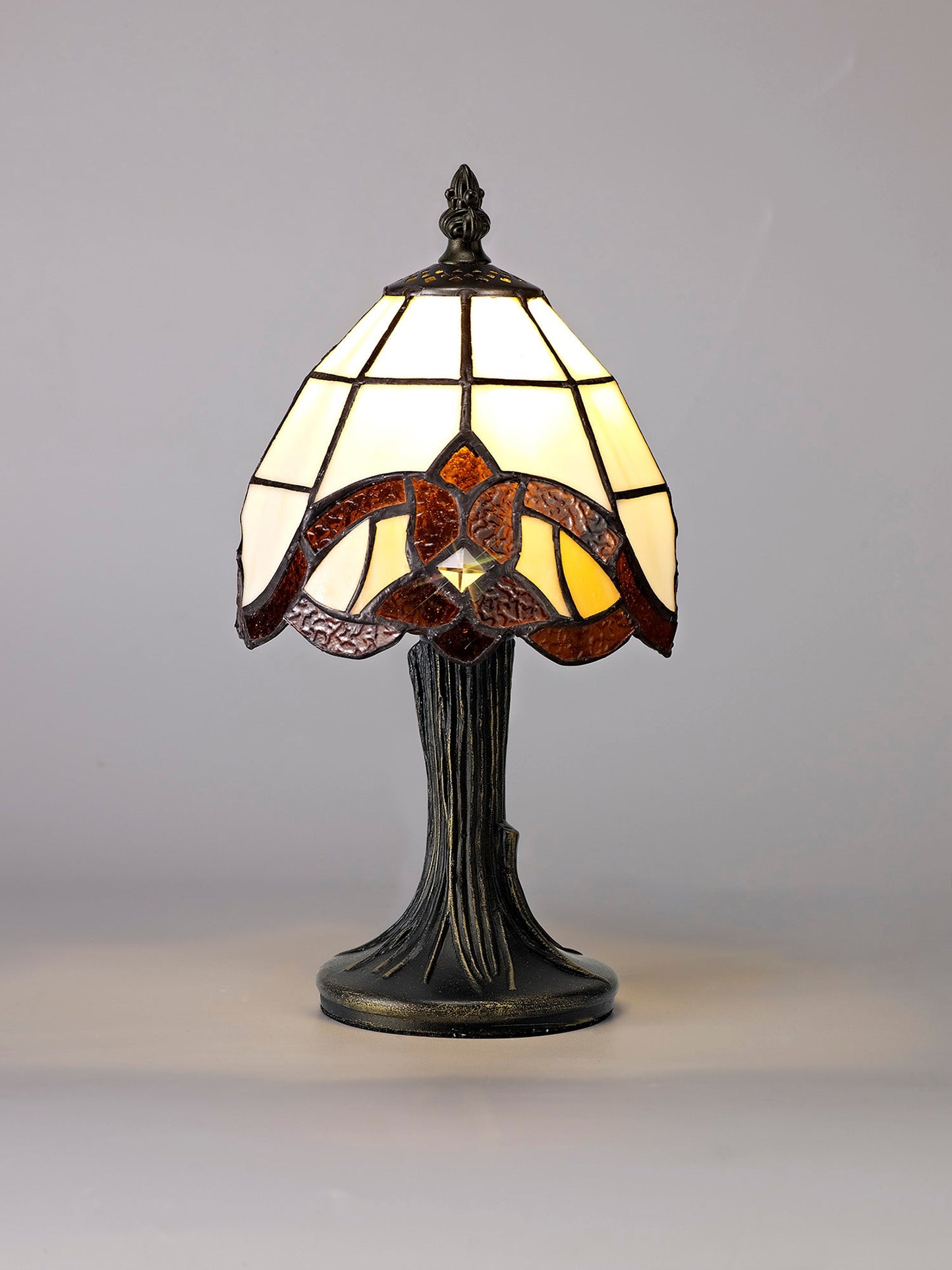 Marbury Tiffany Table Lamp, 1 x E14, Cream and Amber and Clear Crystal Shade