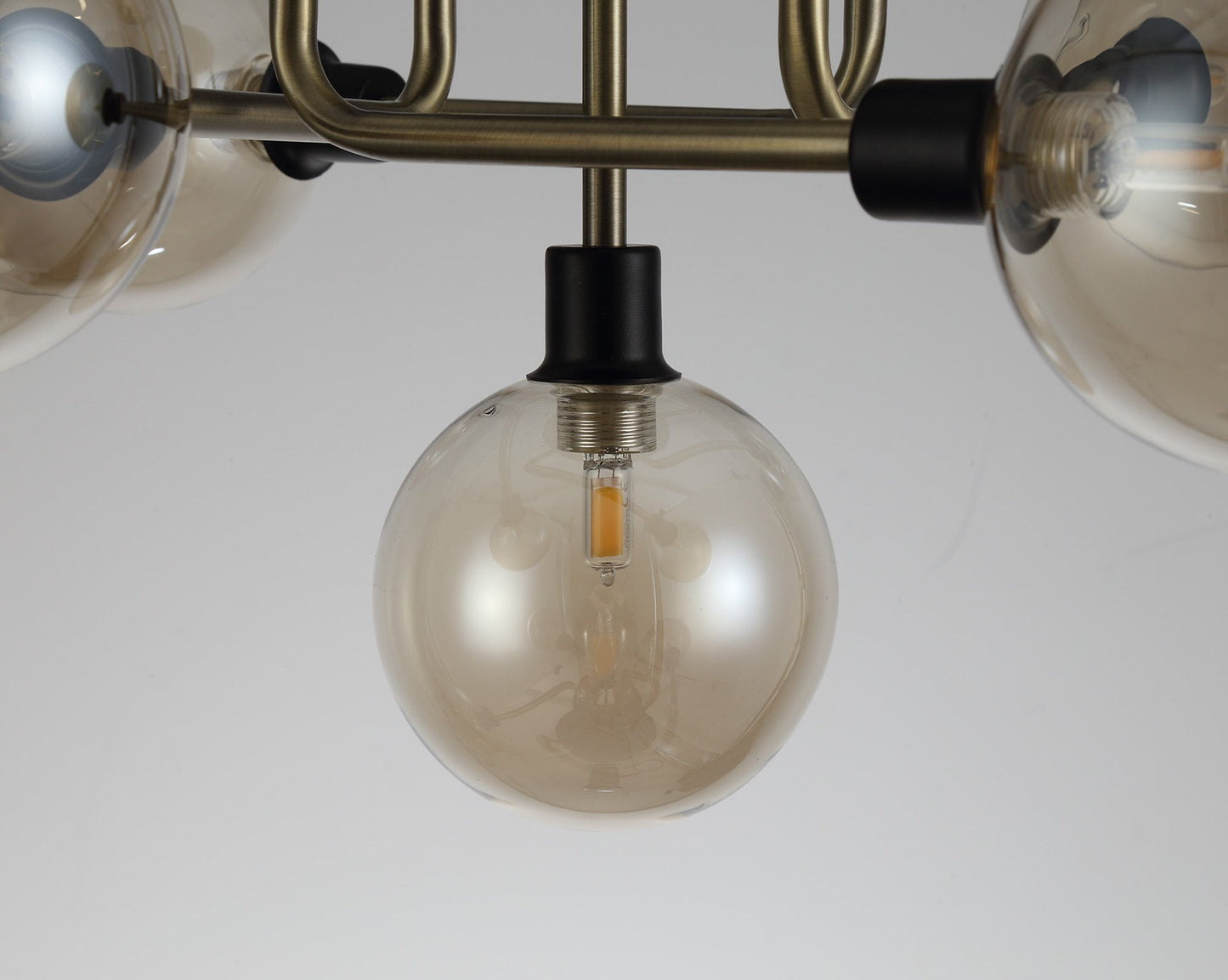 Marple Flush Ceiling, 5 Light G9, Matt Black and Antique Brass and Cognac Glass