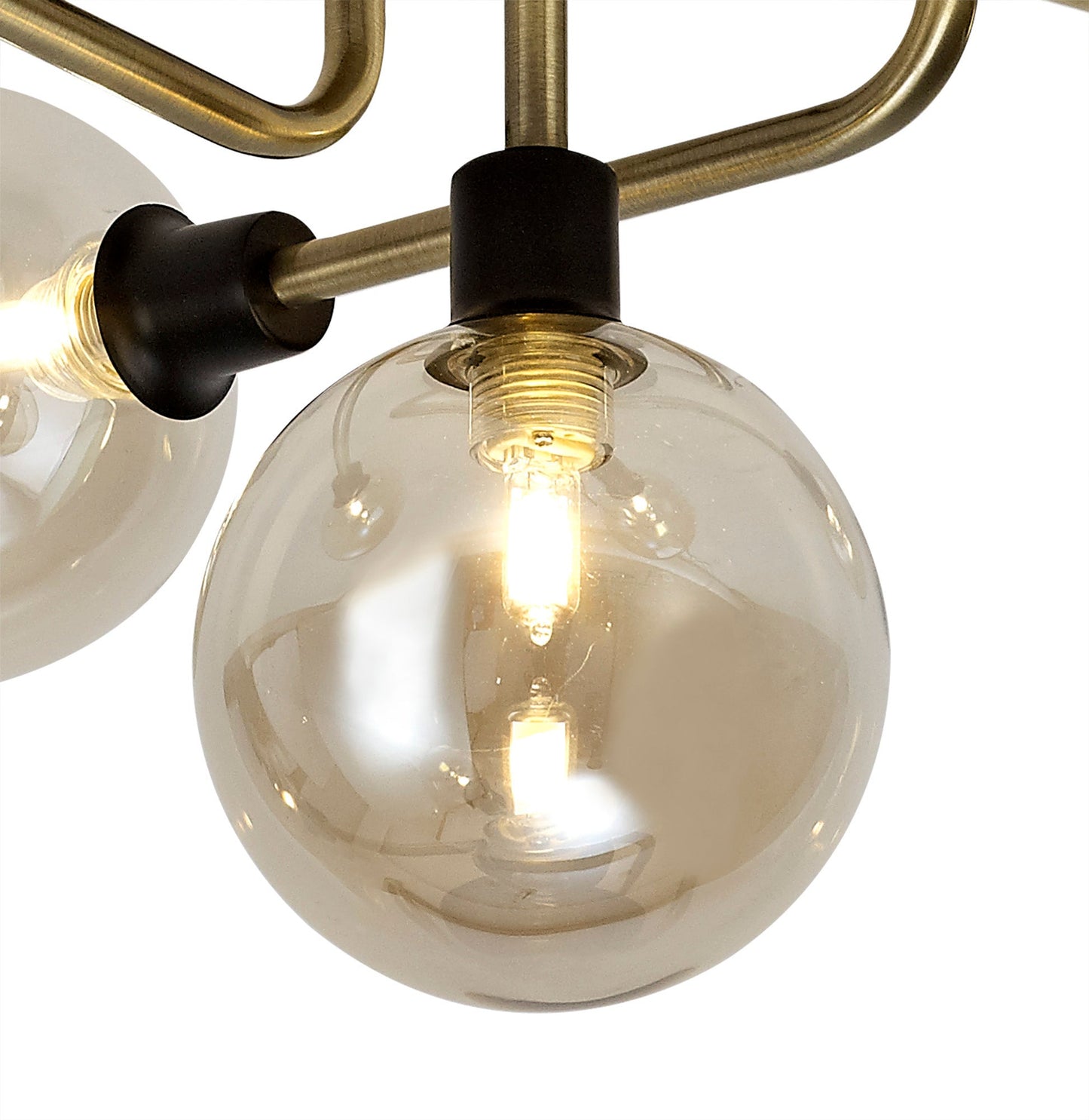 Marple Flush Ceiling, 5 Light G9, Matt Black and Antique Brass and Cognac Glass
