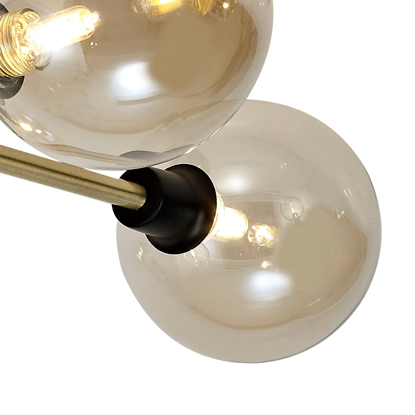 Marple Flush Ceiling, 5 Light G9, Matt Black and Antique Brass and Cognac Glass