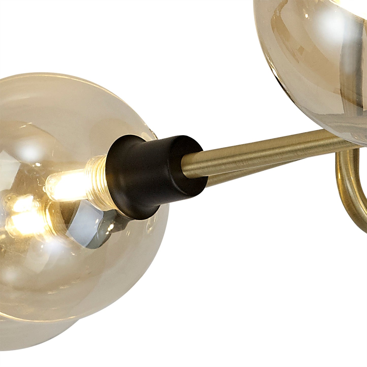 Marple Flush Ceiling, 9 Light G9, Matt Black and Antique Brass and Cognac Glass