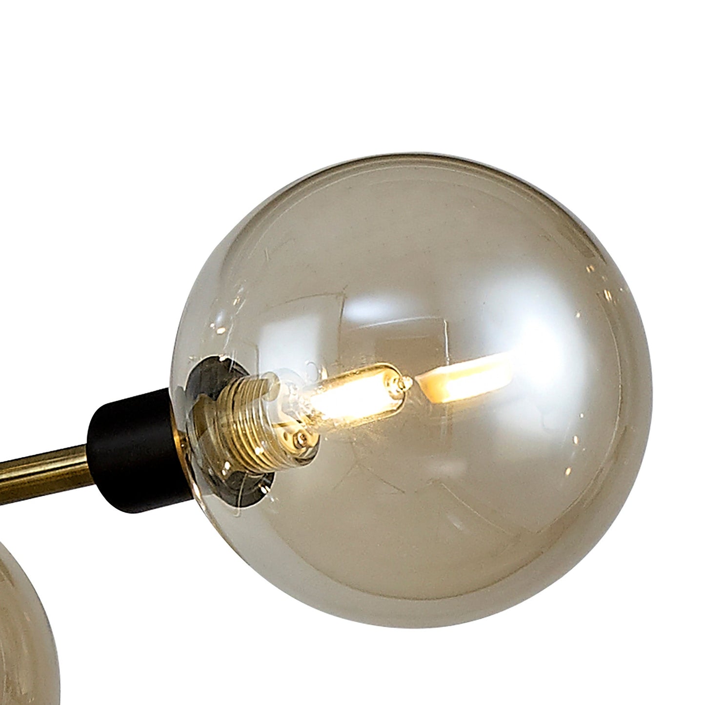 Marple Fixed Pendant, 12 Light G9, Matt Black and Antique Brass and Cognac Glass