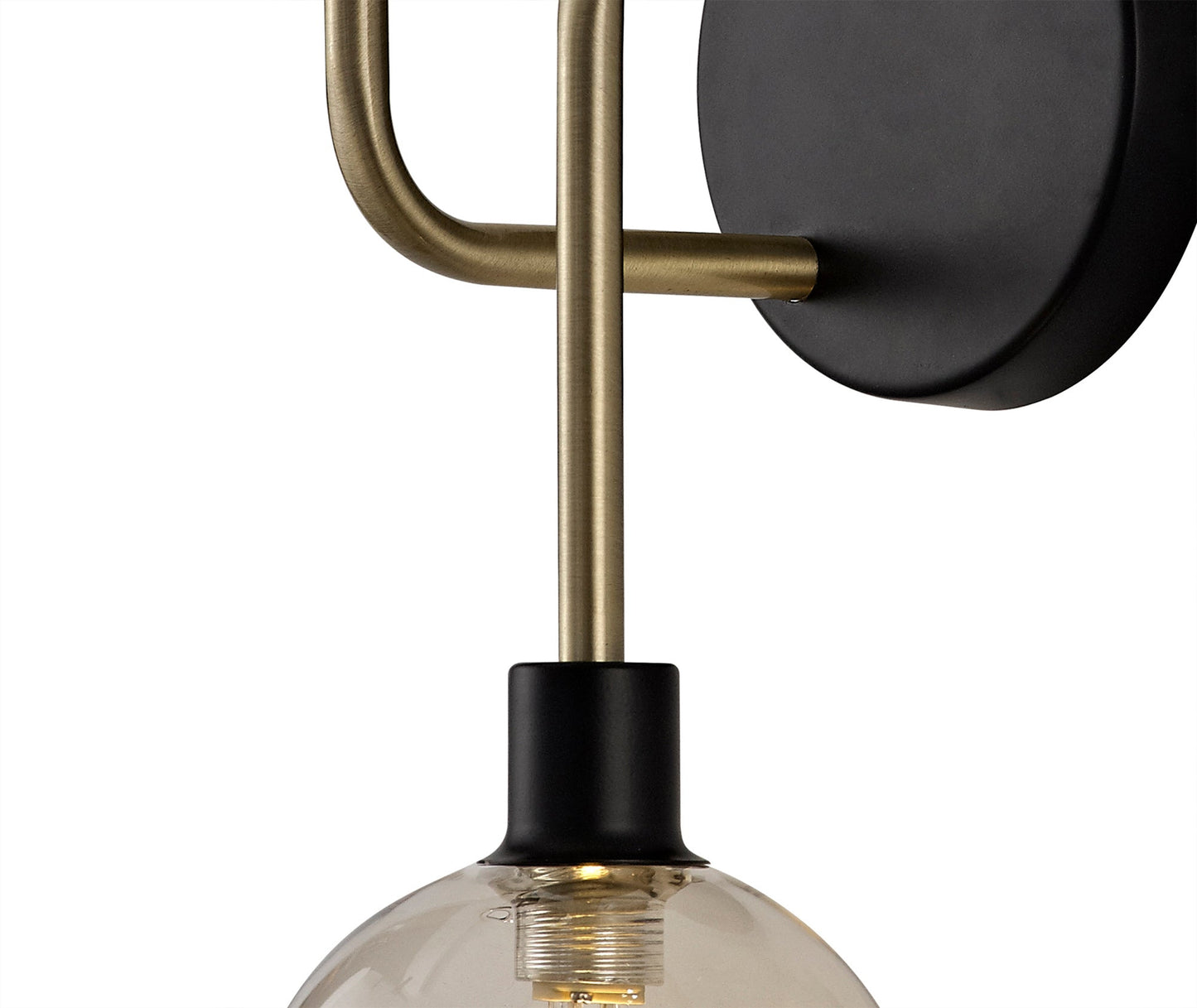 Marple Wall Lamp, 2 Light G9, Matt Black and Antique Brass and Cognac Glass