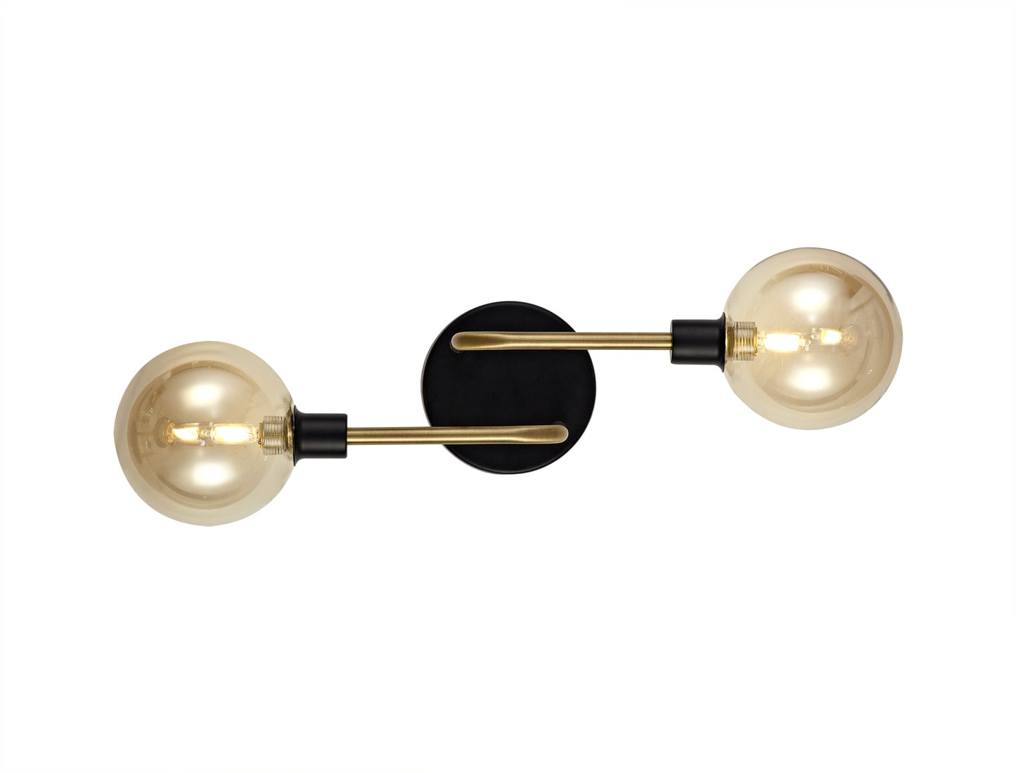 Marple Wall Lamp, 2 Light G9, Matt Black and Antique Brass and Cognac Glass