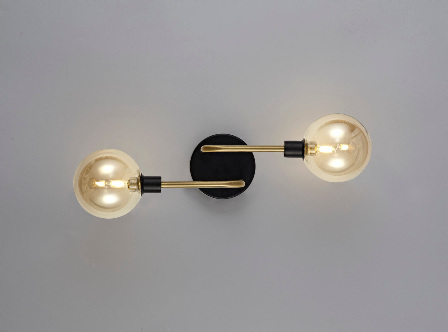 Marple Wall Lamp, 2 Light G9, Matt Black and Antique Brass and Cognac Glass