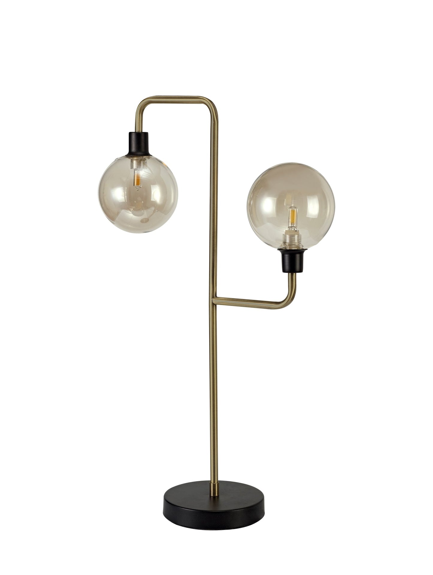 Marple Table Lamp, 2 Light G9, Matt Black and Antique Brass and Cognac Glass
