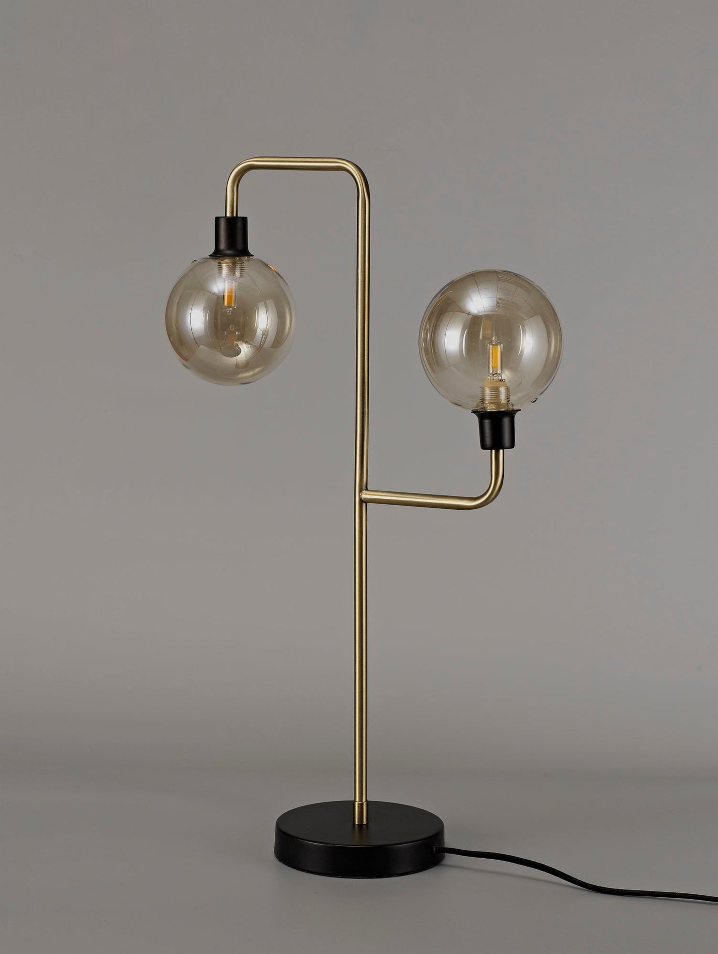 Marple Table Lamp, 2 Light G9, Matt Black and Antique Brass and Cognac Glass