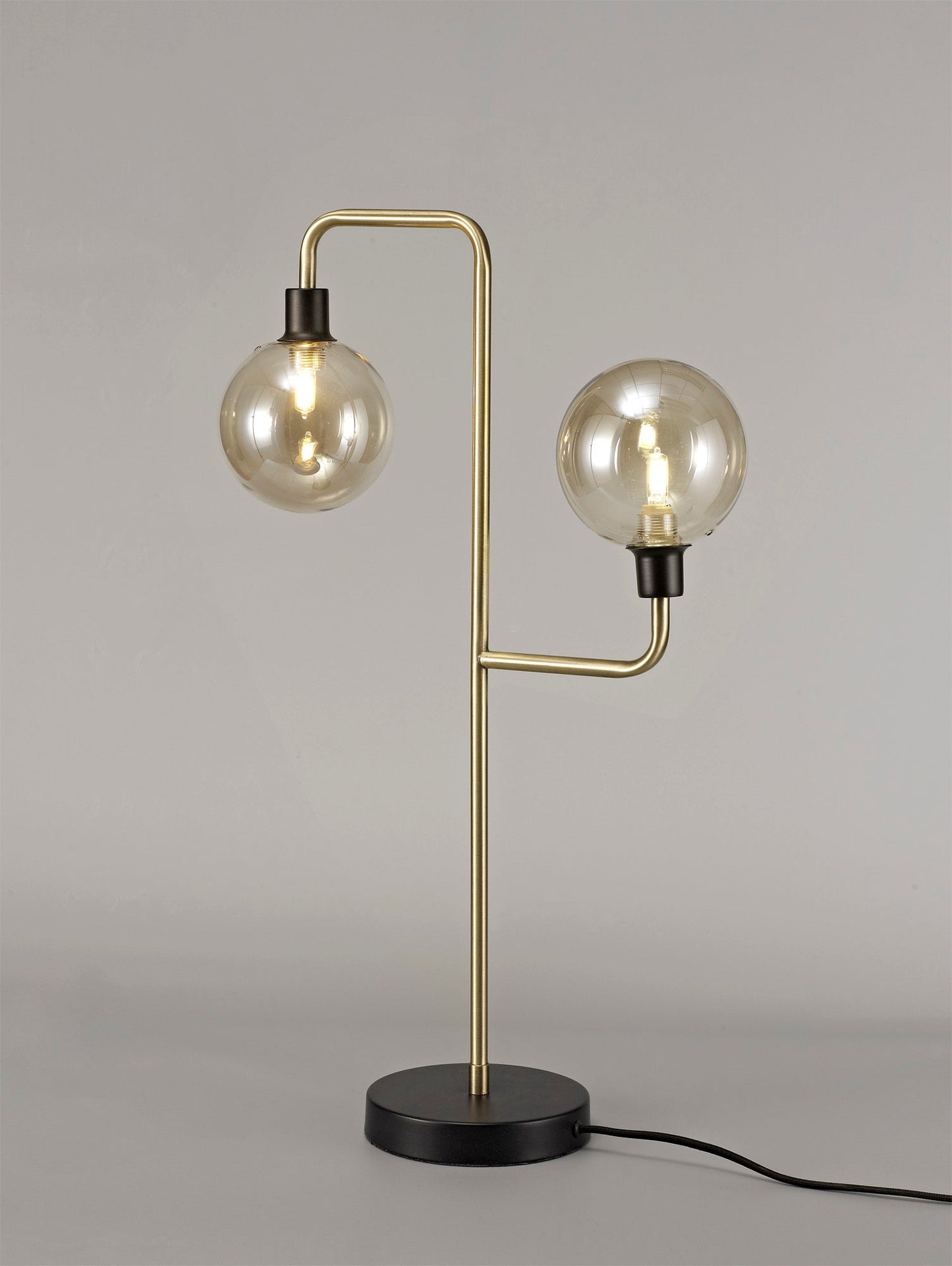 Marple Table Lamp, 2 Light G9, Matt Black and Antique Brass and Cognac Glass