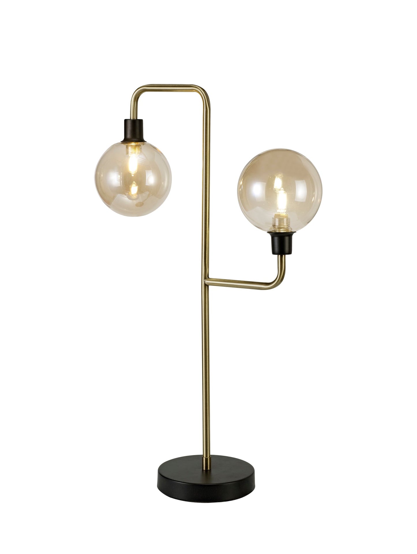 Marple Table Lamp, 2 Light G9, Matt Black and Antique Brass and Cognac Glass