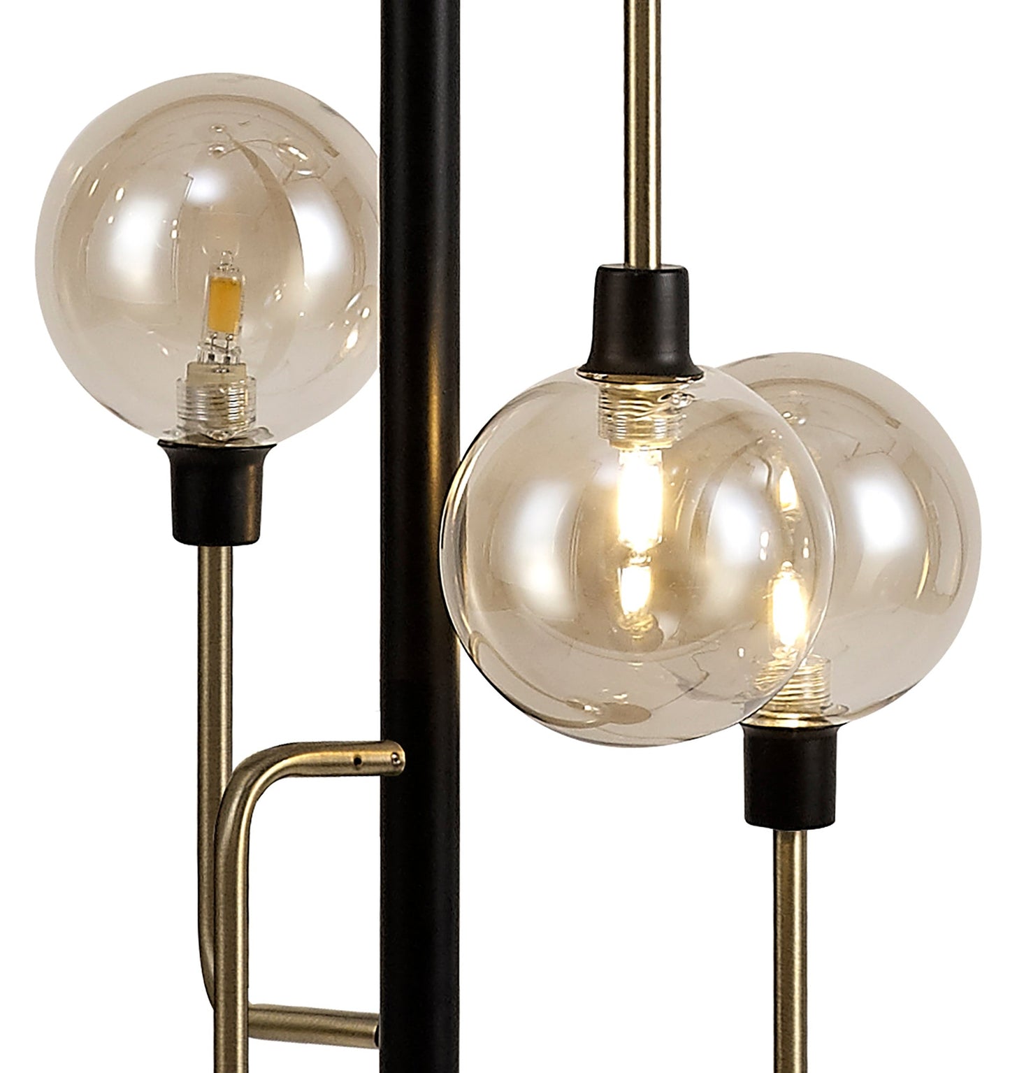 Marple Floor Lamp, 8 Light G9, Matt Black and Antique Brass and Cognac Glass