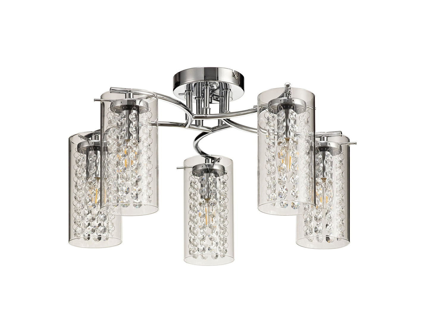 Marthall Semi Ceiling Light, 5 x E14, Polished Chrome and Crystal and Glass