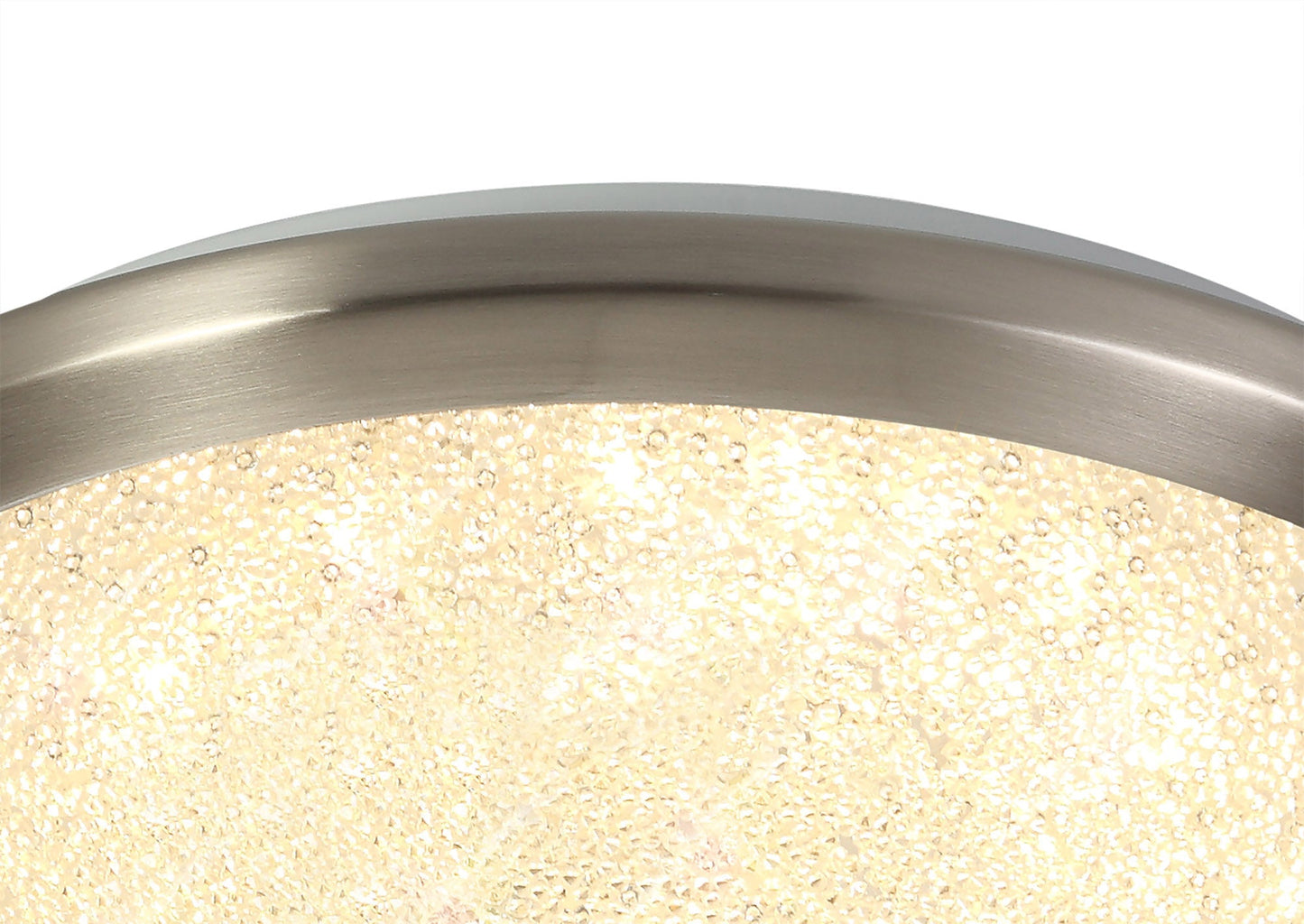 Massey Ceiling, 30cm 1 x 12W LED, 3000K, 750lm, IP44, Satin Nickel and Crystaline, 3yrs Warranty