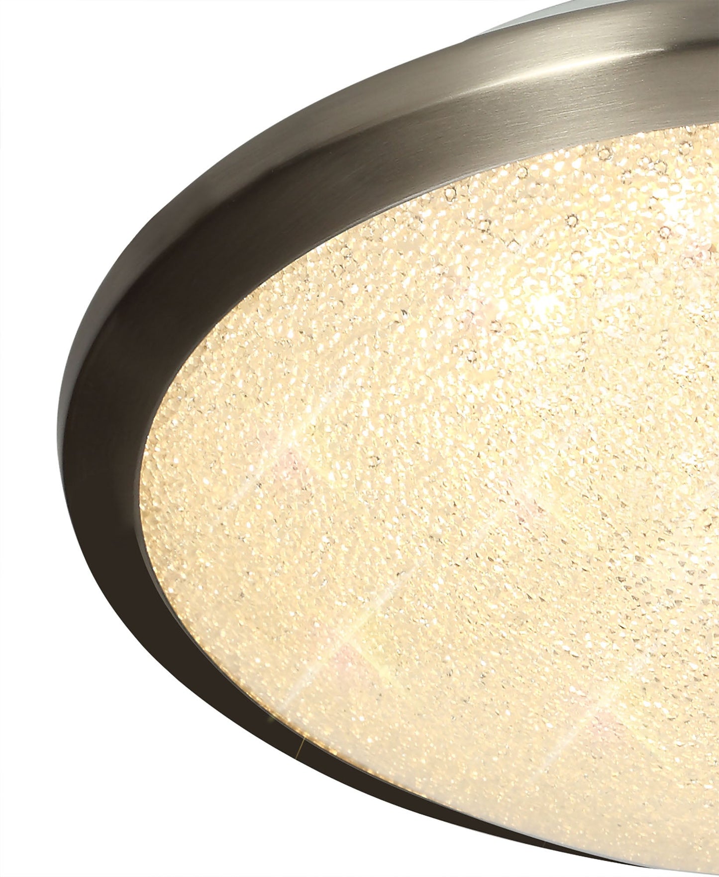 Massey Ceiling, 30cm 1 x 12W LED, 3000K, 750lm, IP44, Satin Nickel and Crystaline, 3yrs Warranty