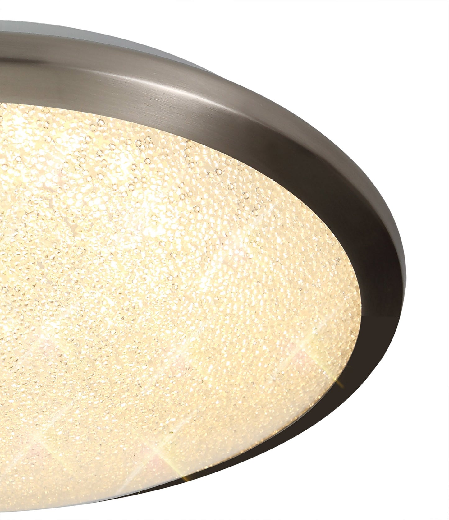 Massey Ceiling, 30cm 1 x 12W LED, 3000K, 750lm, IP44, Satin Nickel and Crystaline, 3yrs Warranty