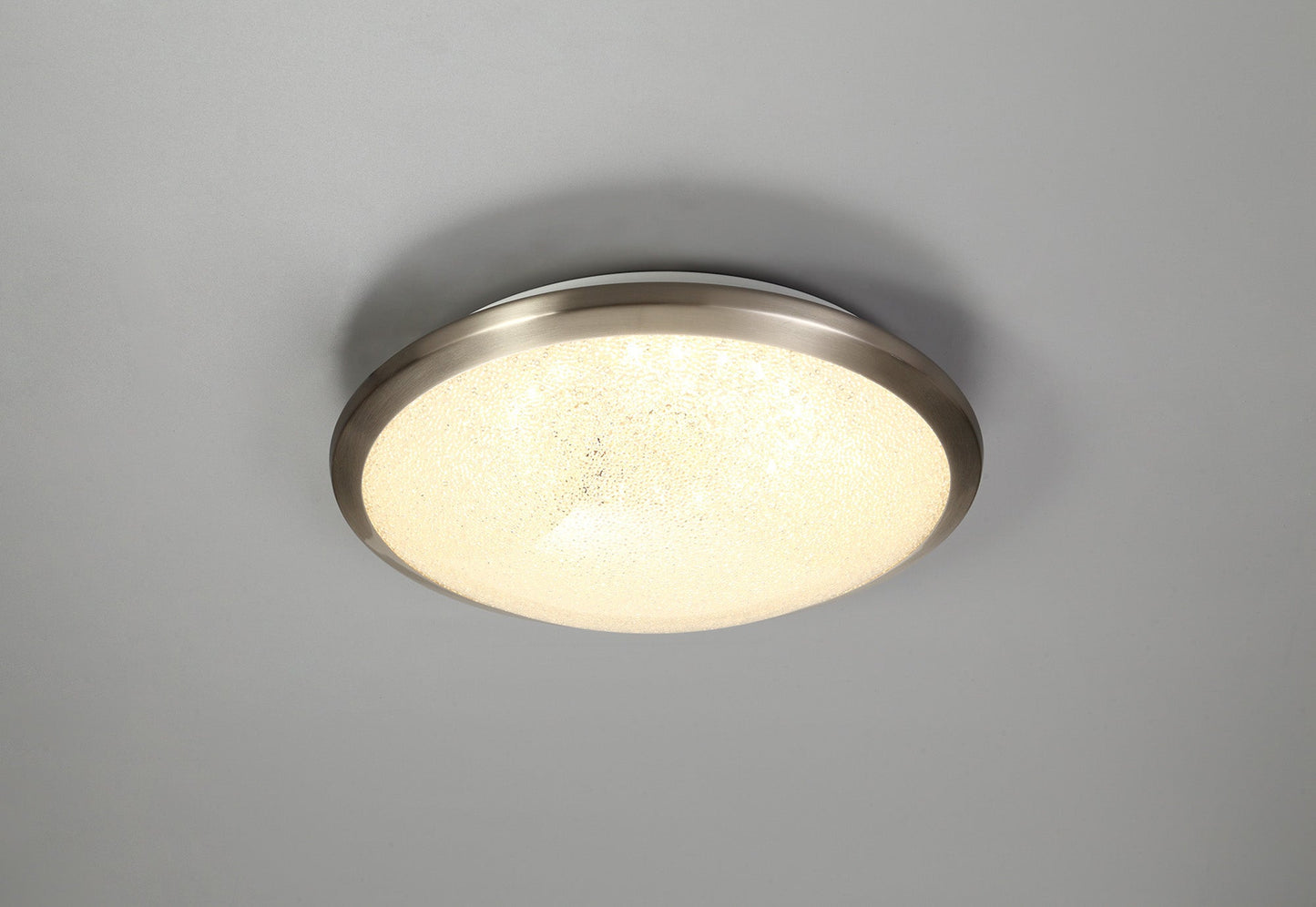 Massey Ceiling, 30cm 1 x 12W LED, 3000K, 750lm, IP44, Satin Nickel and Crystaline, 3yrs Warranty