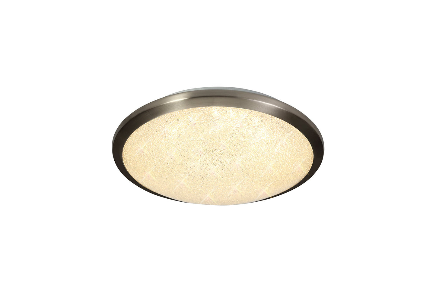 Massey Ceiling, 30cm 1 x 12W LED, 3000K, 750lm, IP44, Satin Nickel and Crystaline, 3yrs Warranty