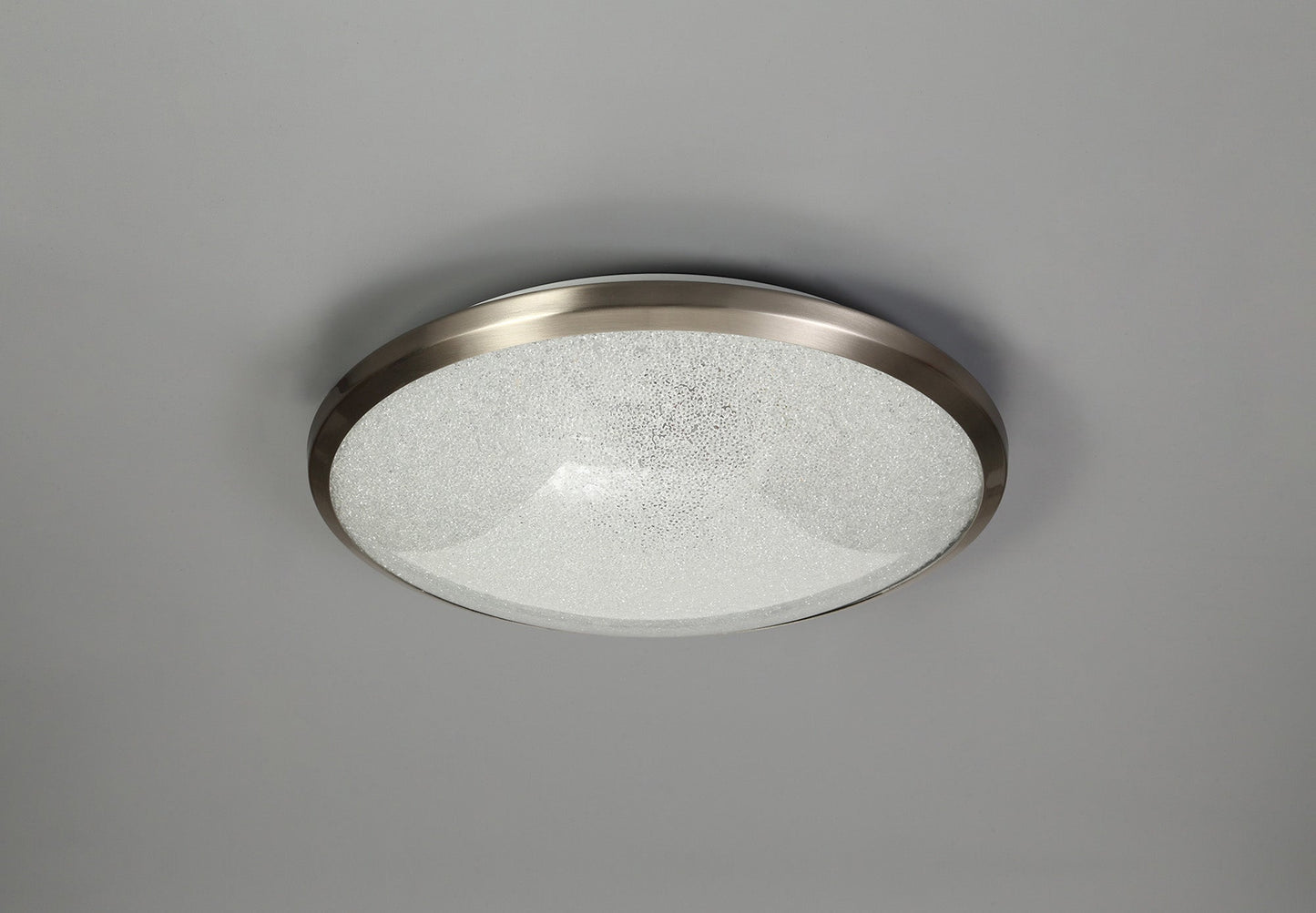 Massey Ceiling, 35cm 1 x 18W LED, 3000K, 1044lm, IP44, Satin Nickel and Crystaline, 3yrs Warranty