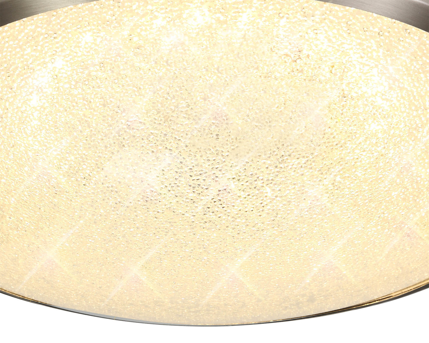 Massey Ceiling, 35cm 1 x 18W LED, 3000K, 1044lm, IP44, Satin Nickel and Crystaline, 3yrs Warranty