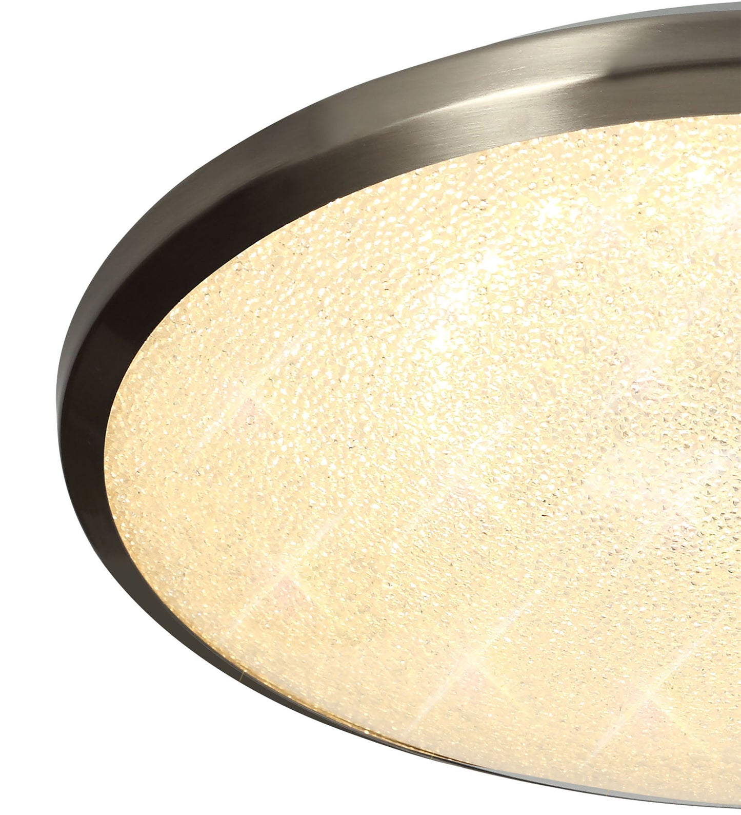 Massey Ceiling, 35cm 1 x 18W LED, 3000K, 1044lm, IP44, Satin Nickel and Crystaline, 3yrs Warranty