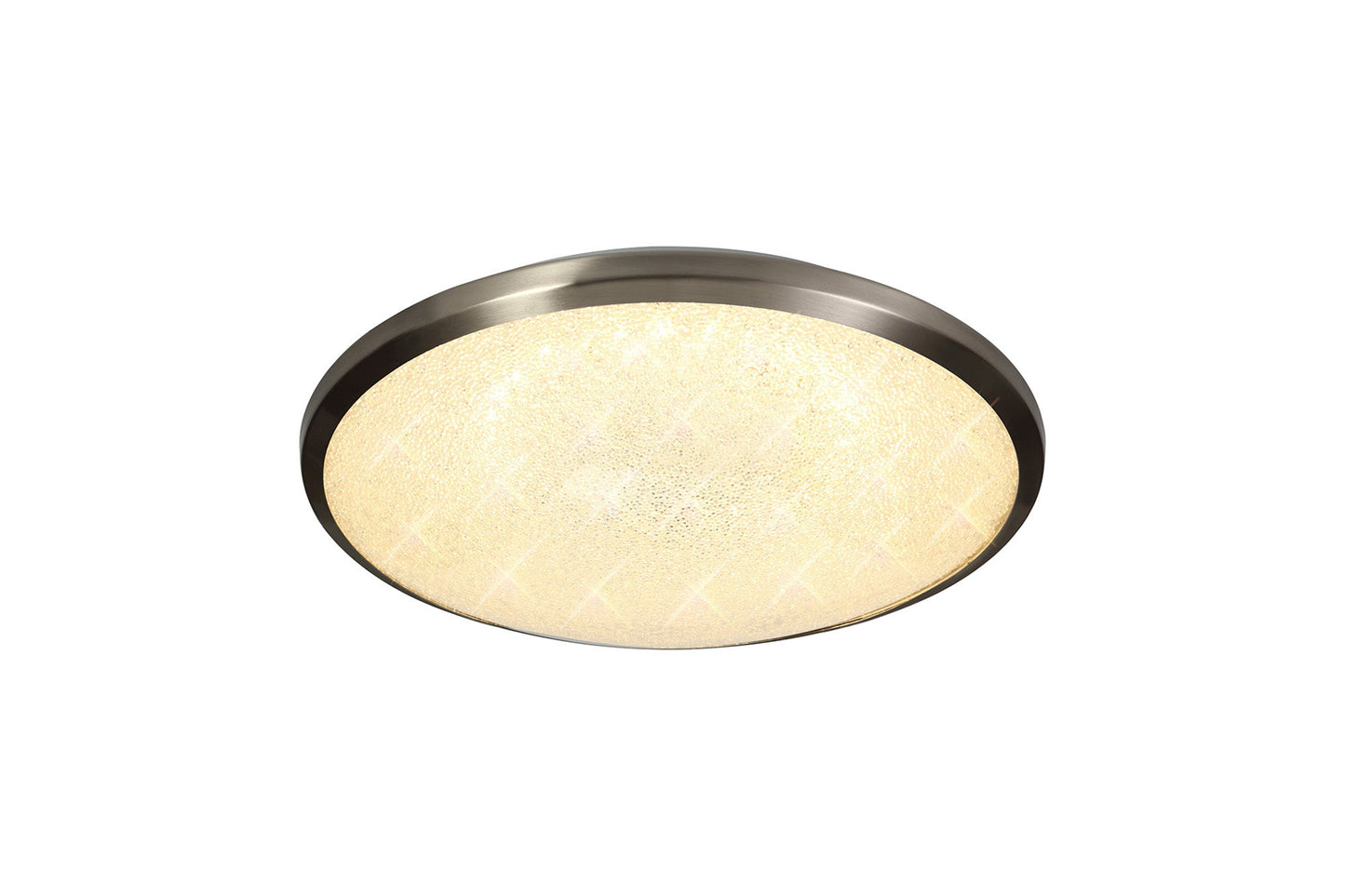 Massey Ceiling, 35cm 1 x 18W LED, 3000K, 1044lm, IP44, Satin Nickel and Crystaline, 3yrs Warranty