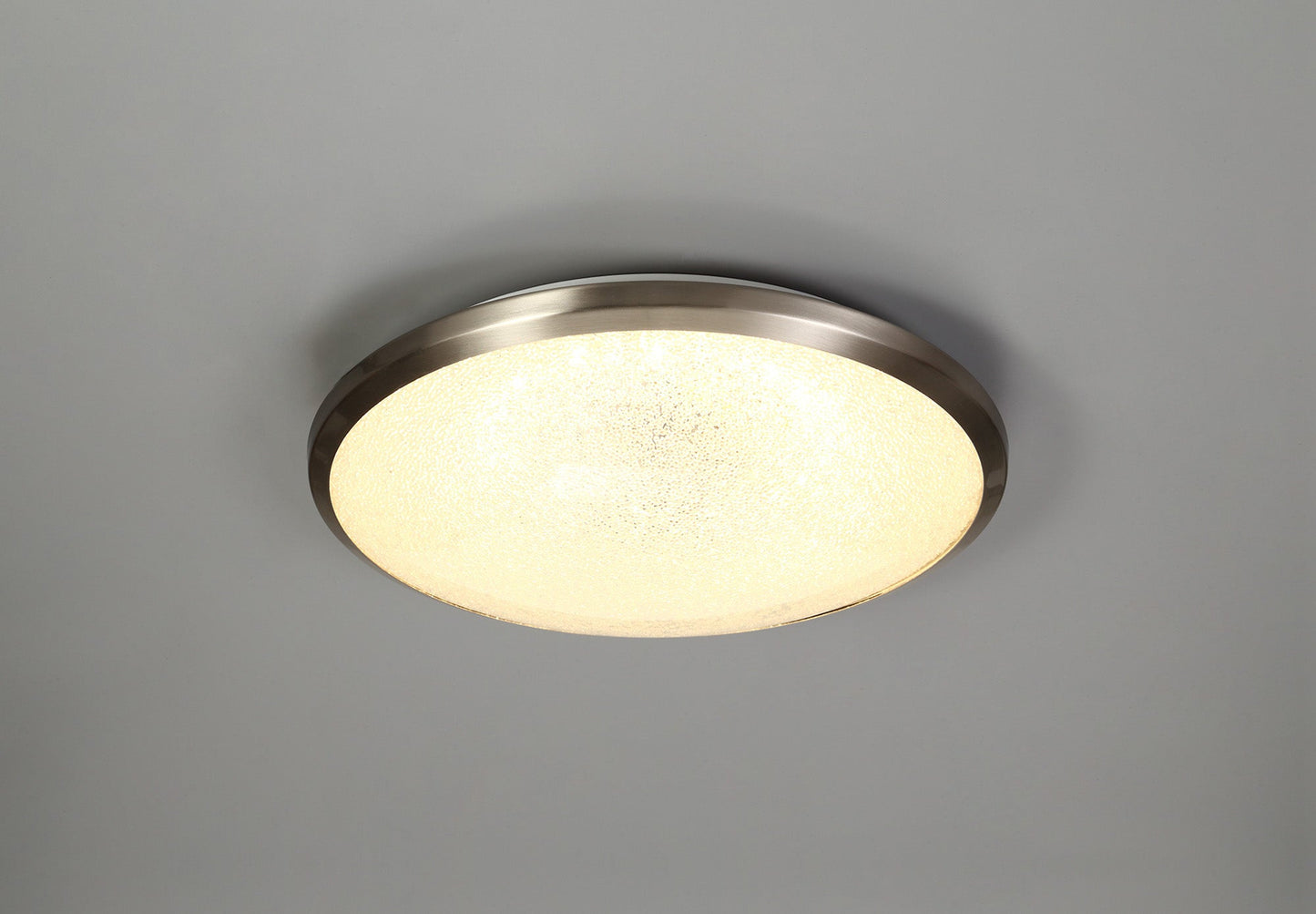 Massey Ceiling, 35cm 1 x 18W LED, 3000K, 1044lm, IP44, Satin Nickel and Crystaline, 3yrs Warranty