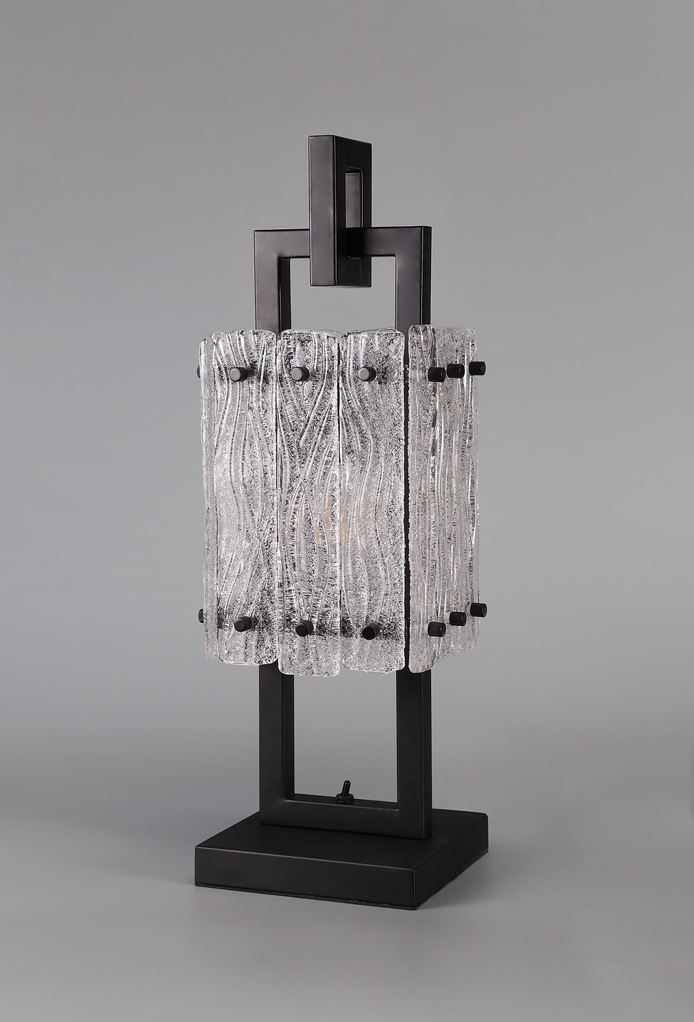 Mobberley Table Lamp, 1 Light E27, Matt Black and Crystal Sand Glass