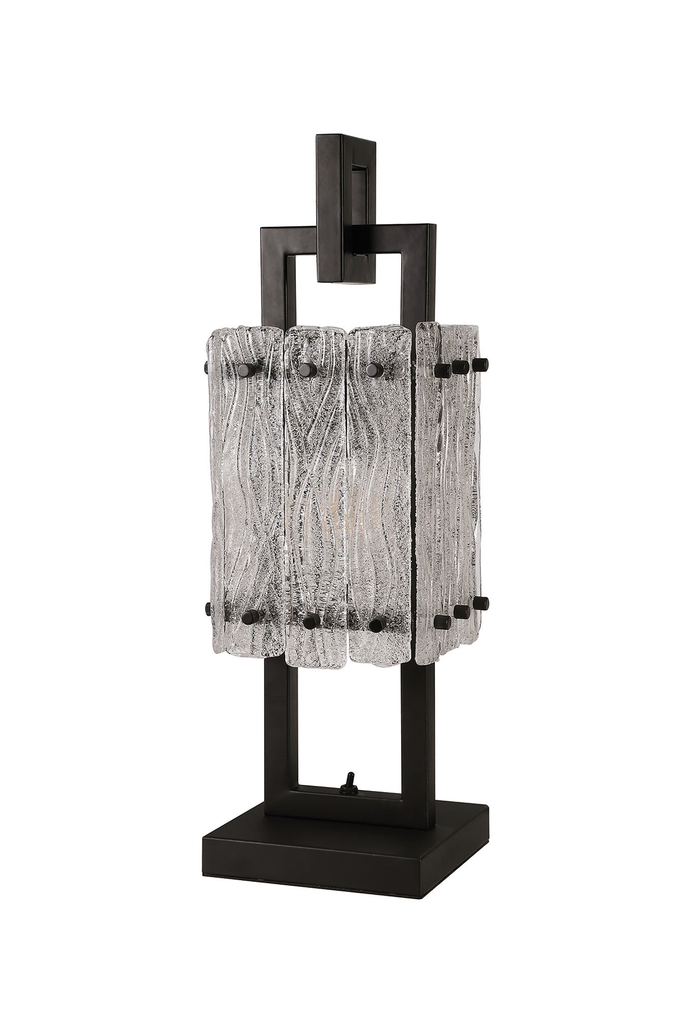 Mobberley Table Lamp, 1 Light E27, Matt Black and Crystal Sand Glass
