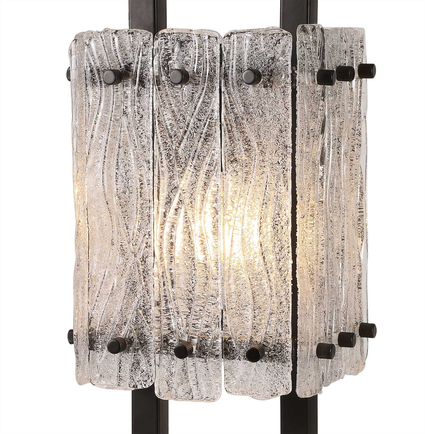 Mobberley Table Lamp, 1 Light E27, Matt Black and Crystal Sand Glass